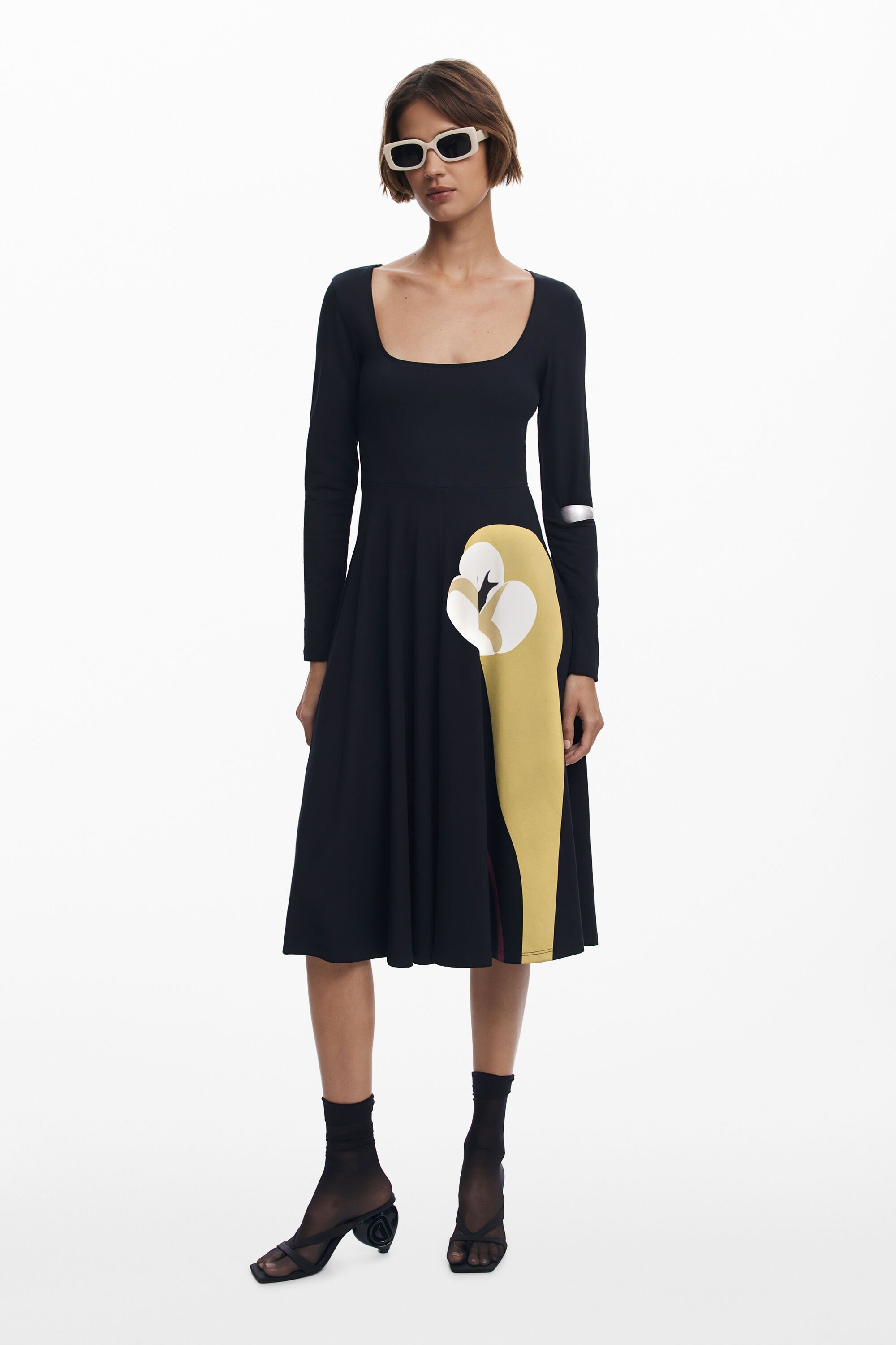 Desigual A-lijn jurk met lelieprint - BLACK