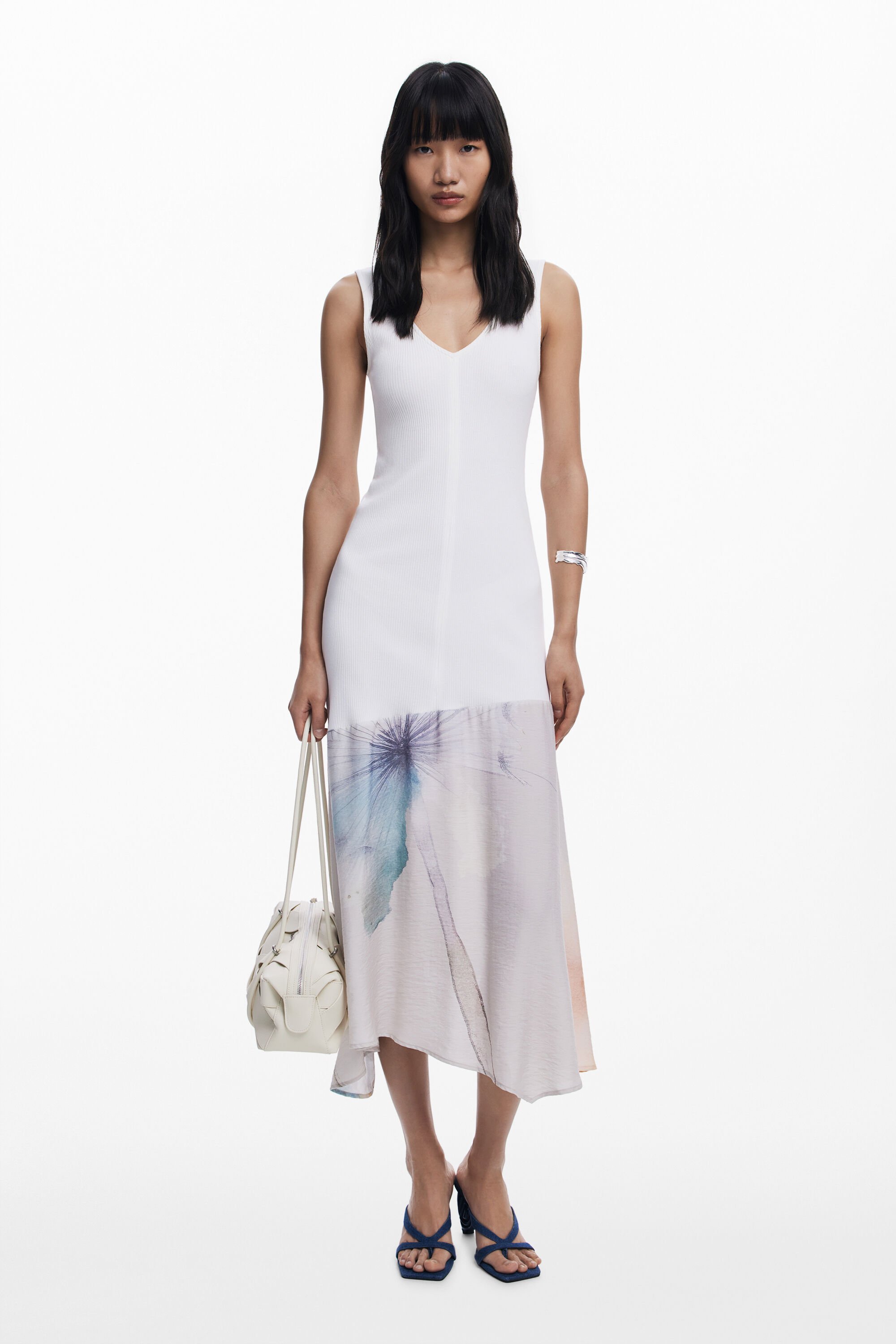 Desigual Gecombineerde V-hals jurk - WHITE