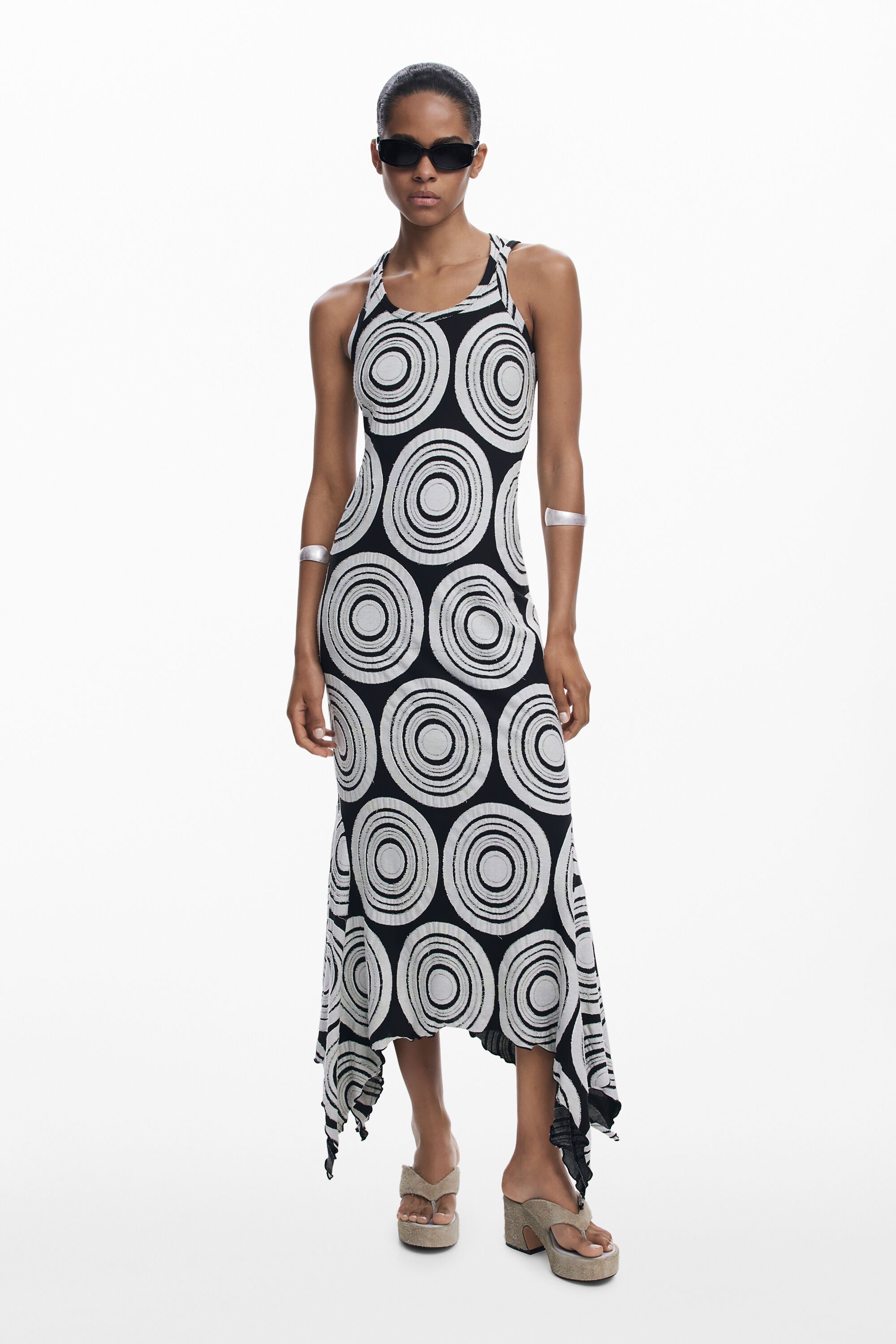 Desigual Lange jurk met cirkels - BLACK