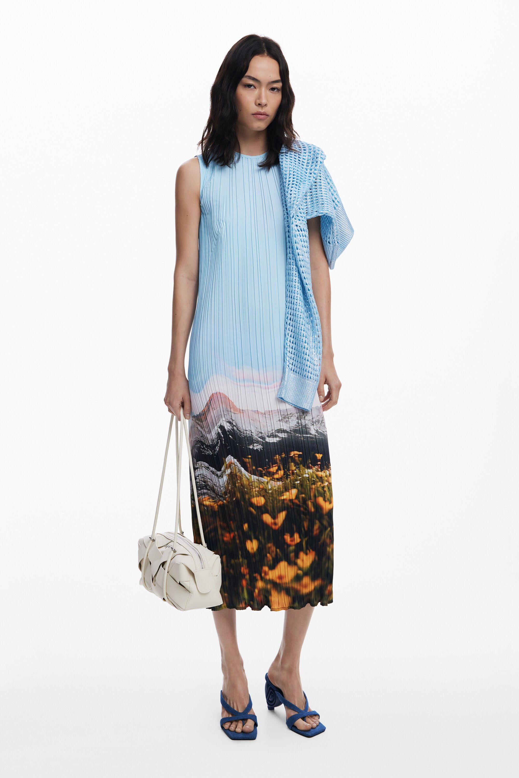 Desigual Geplooide jurk met landschapprint - BLUE