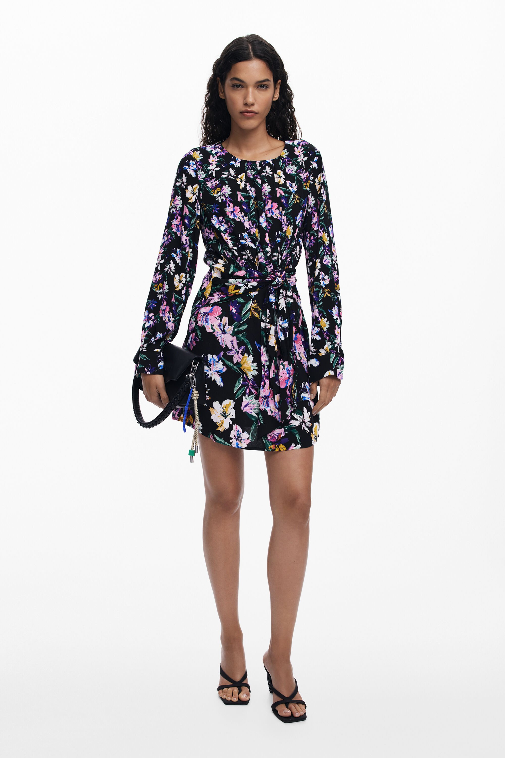 Desigual Korte bloemenjurk met knoop - MATERIAL FINISHES