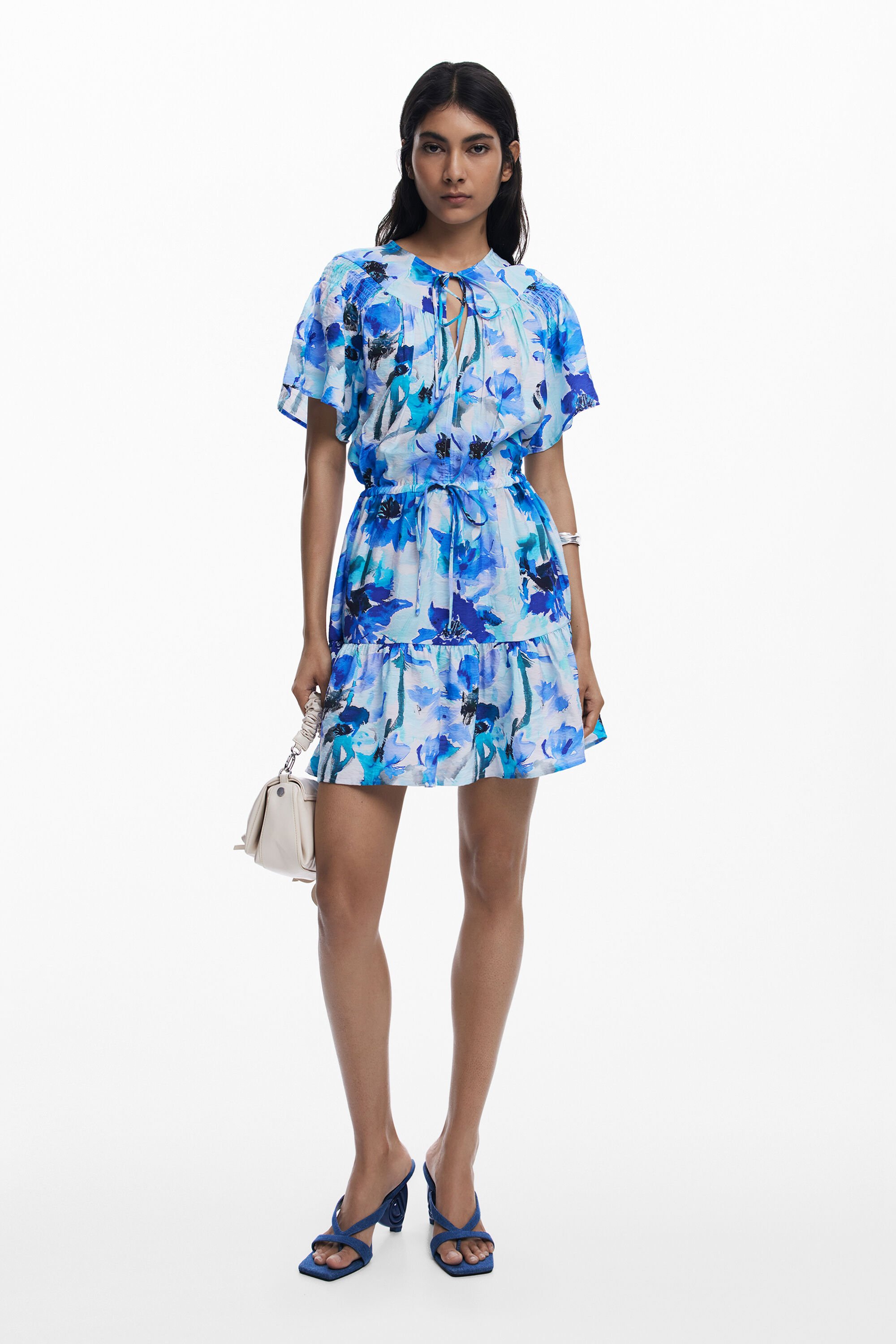 Desigual Korte vloeiende jurk met strik - MATERIAL FINISHES