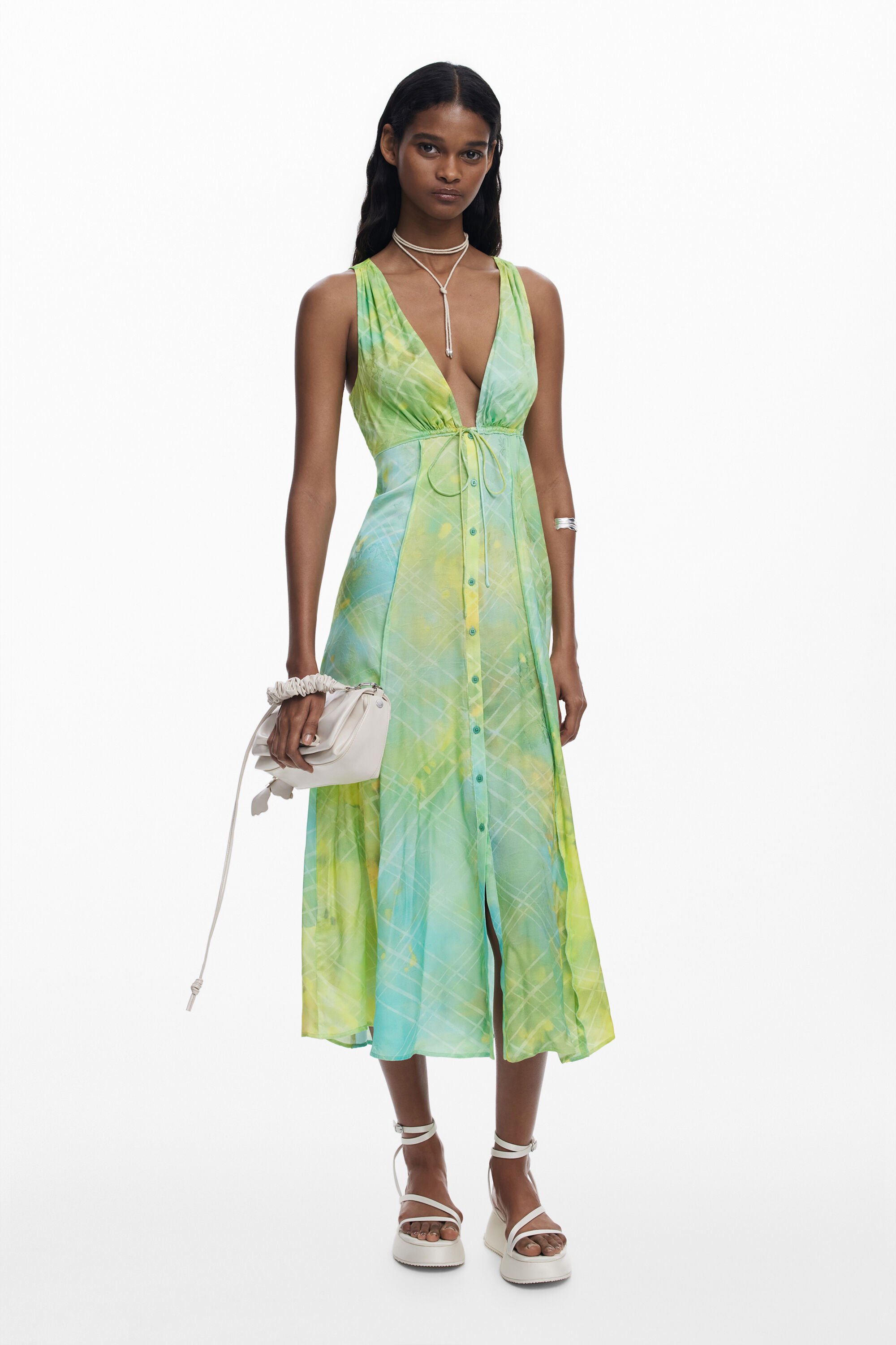 Desigual Lange jurk met knopen - GREEN