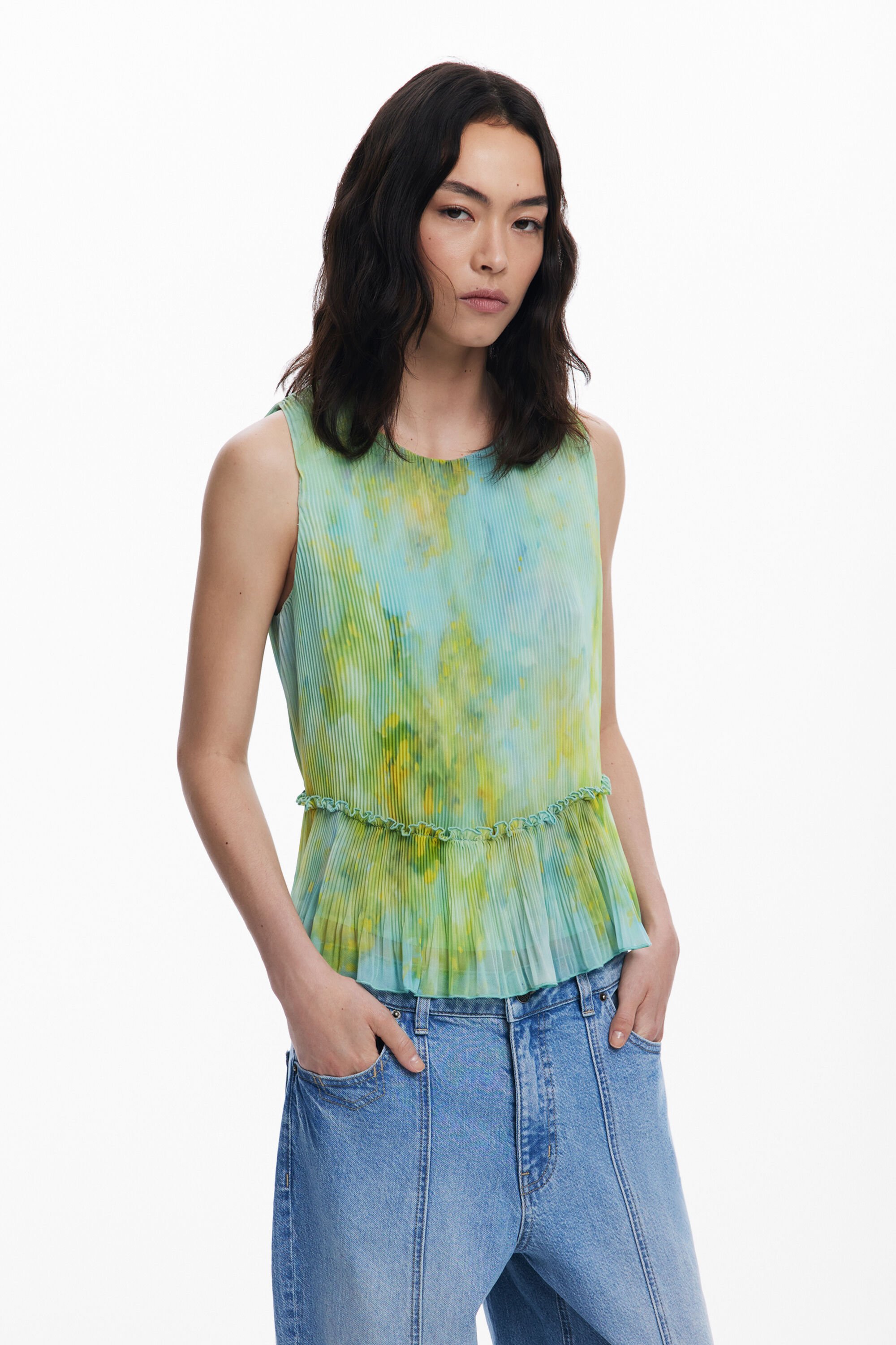 Desigual Blouse met geplooide ruches - GREEN