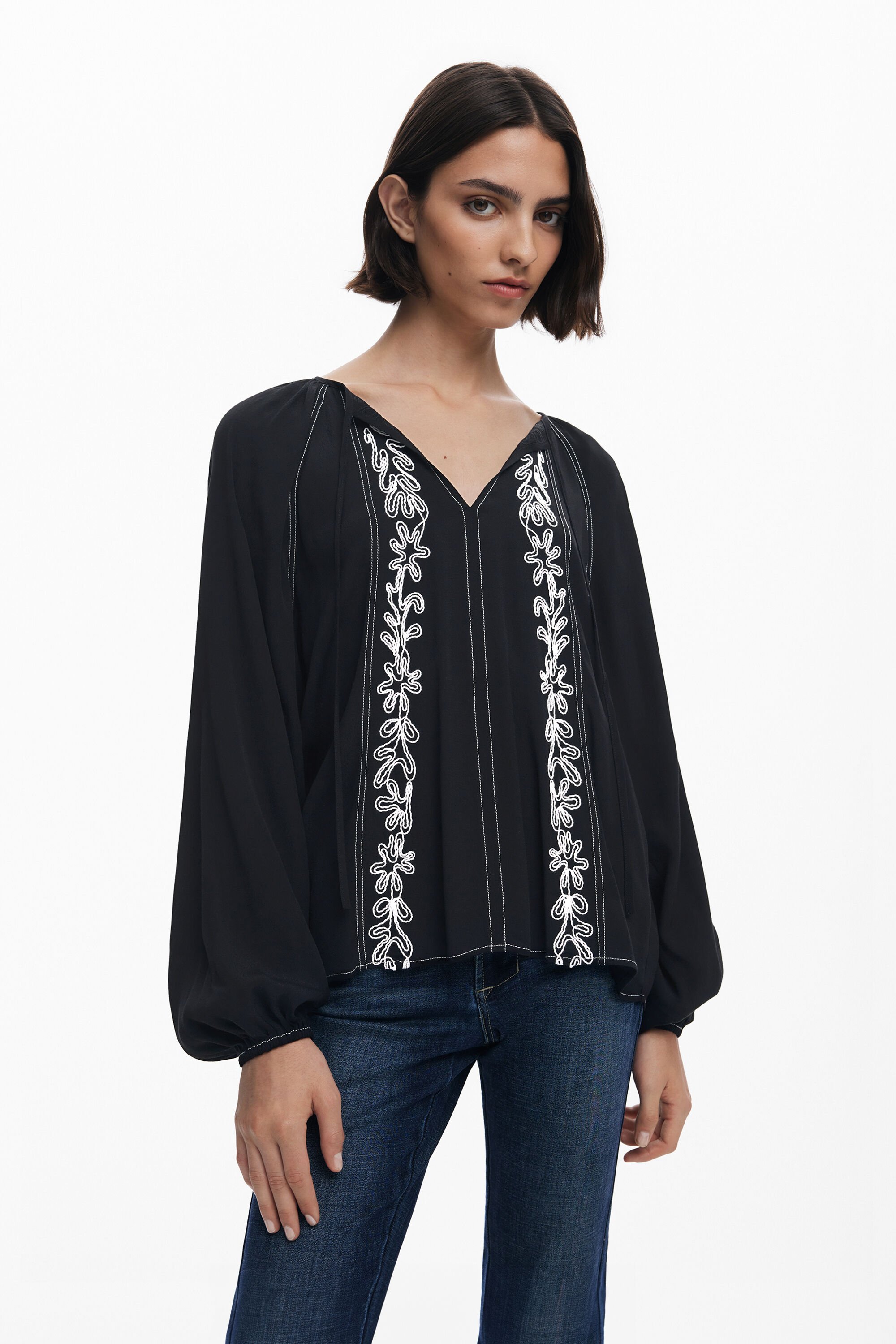Desigual Blouse met contrasterende borduursels - BLACK