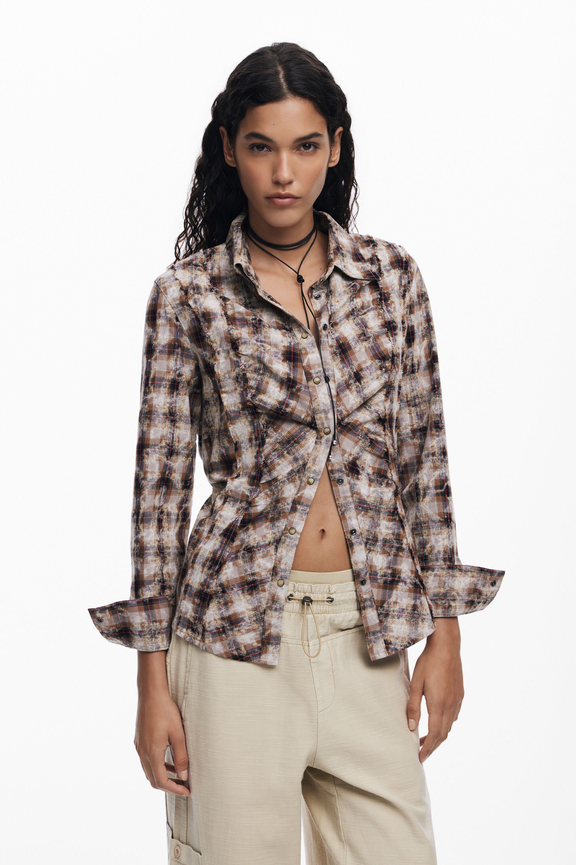 Desigual Geruite textuur overhemd - BROWN
