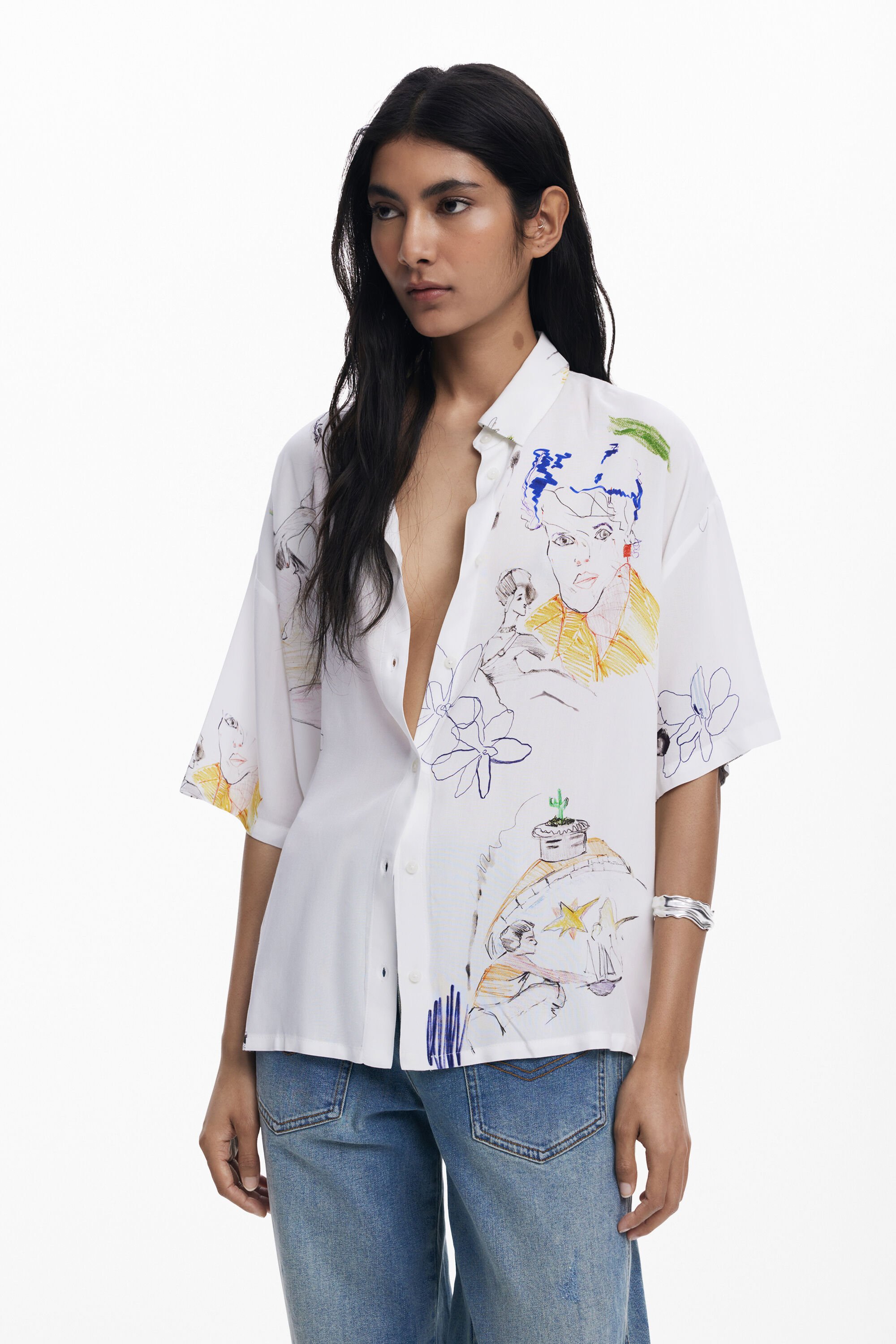 Desigual Kortmouwig overhemd met gezichten - WHITE