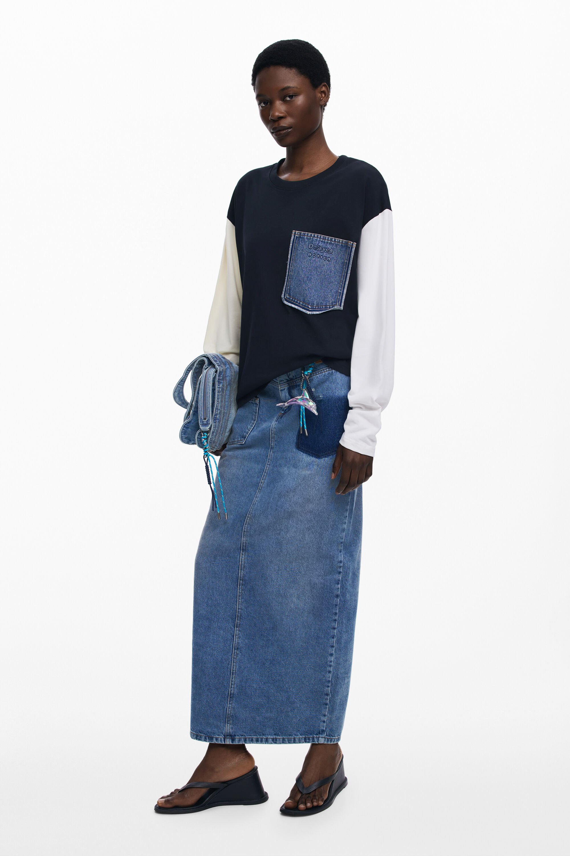 Desigual T-shirt met denimzak Botter - BLACK