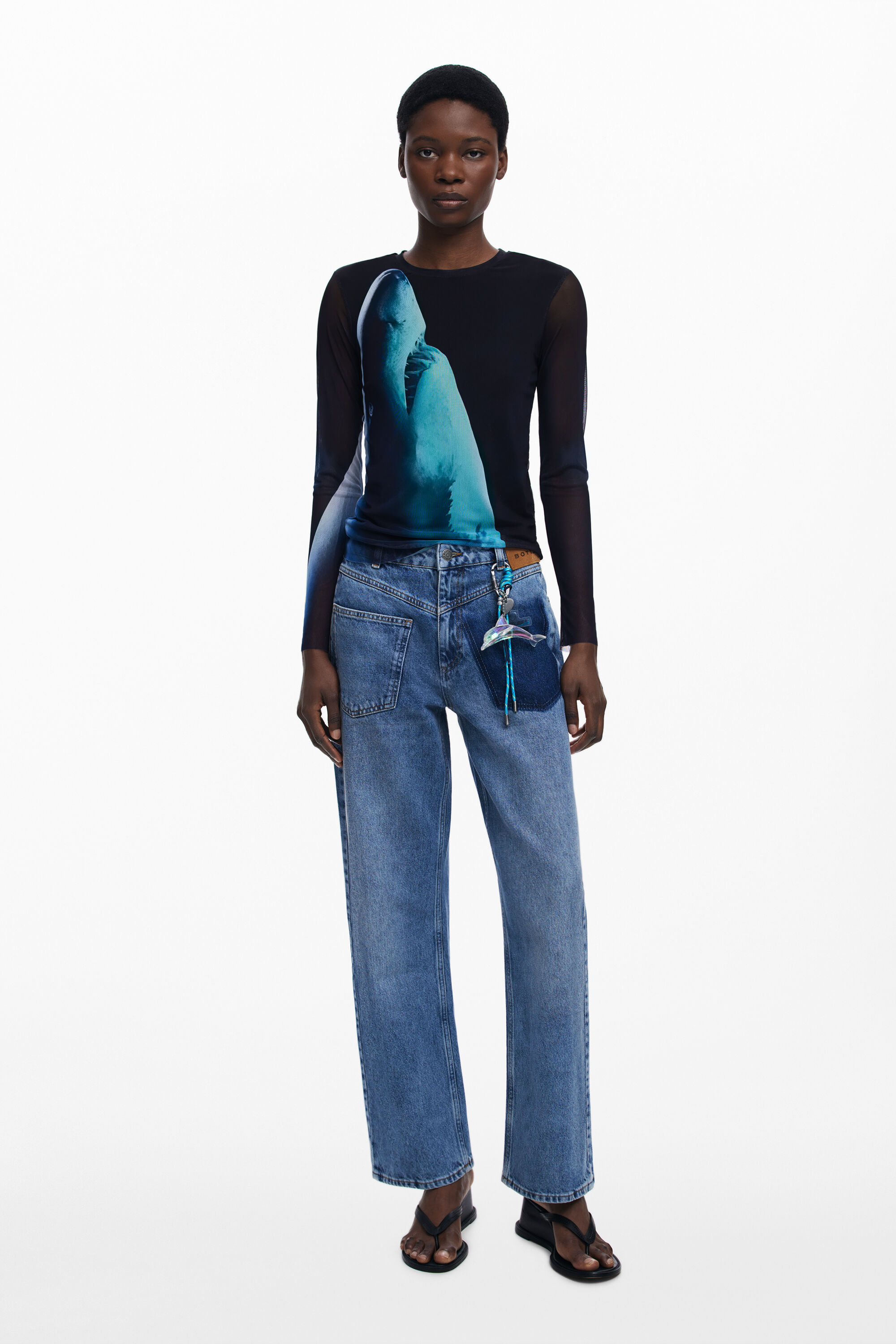 Desigual Lange mouwen T-shirt haai Botter - BLACK