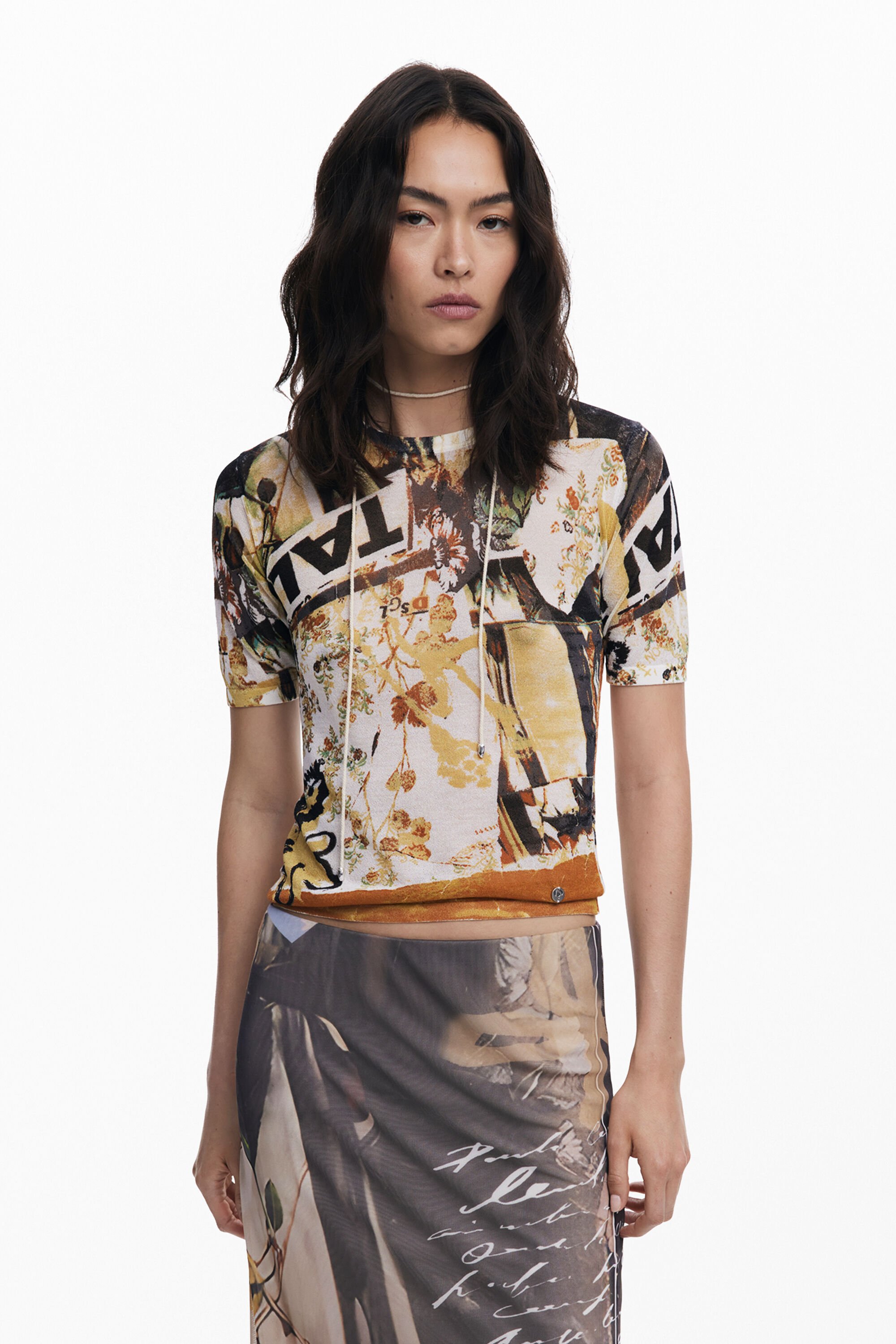 Desigual Tricot Collage T-shirt - BROWN