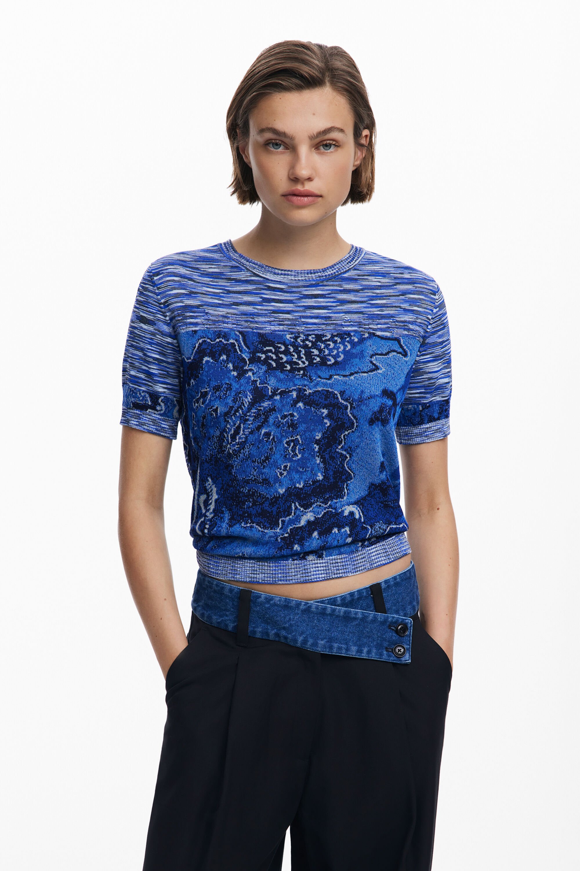 Desigual Gemêleerd tricot T-shirt - BLUE