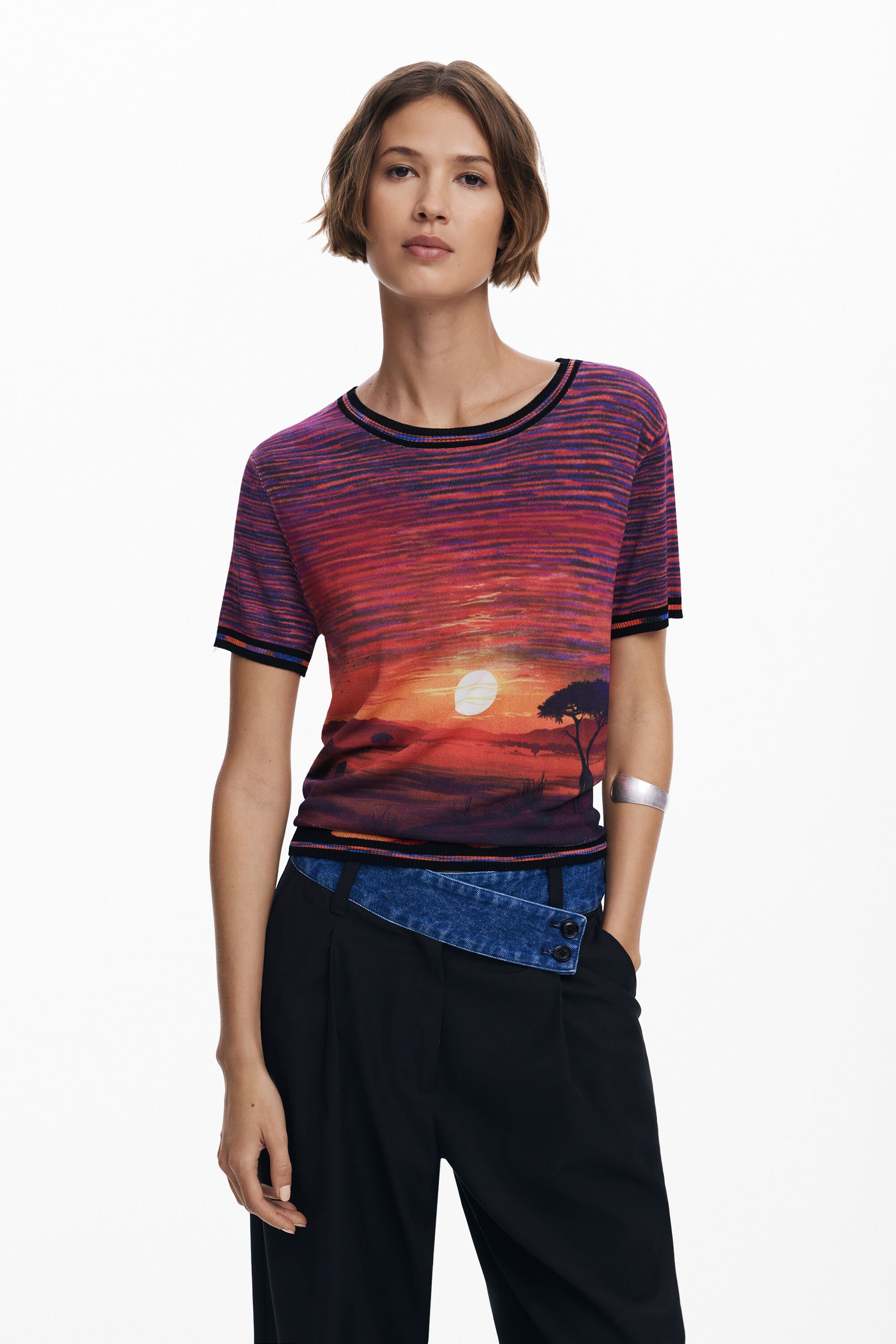 Desigual Gebreid zonsondergang T-shirt - RED