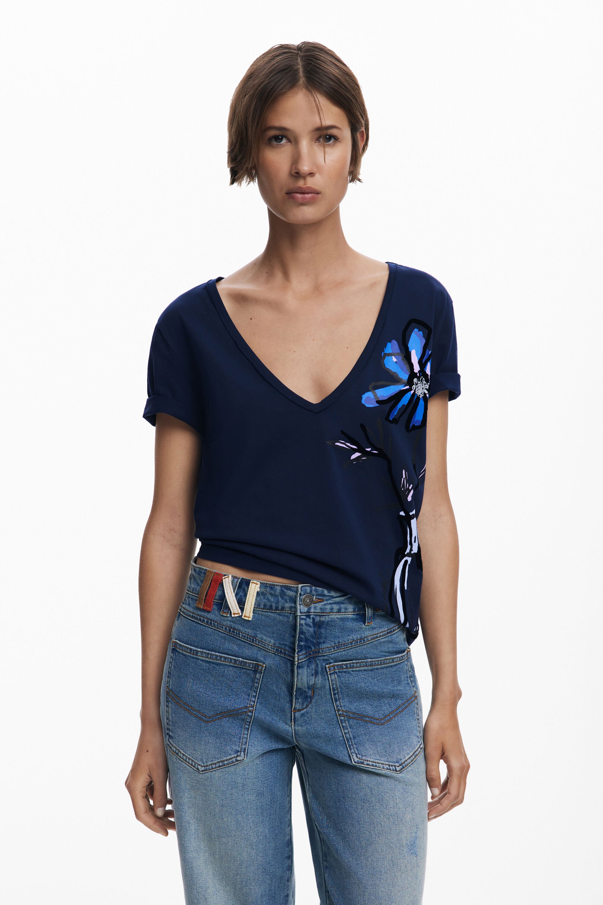 Desigual V-hals T-shirt vaas - BLUE