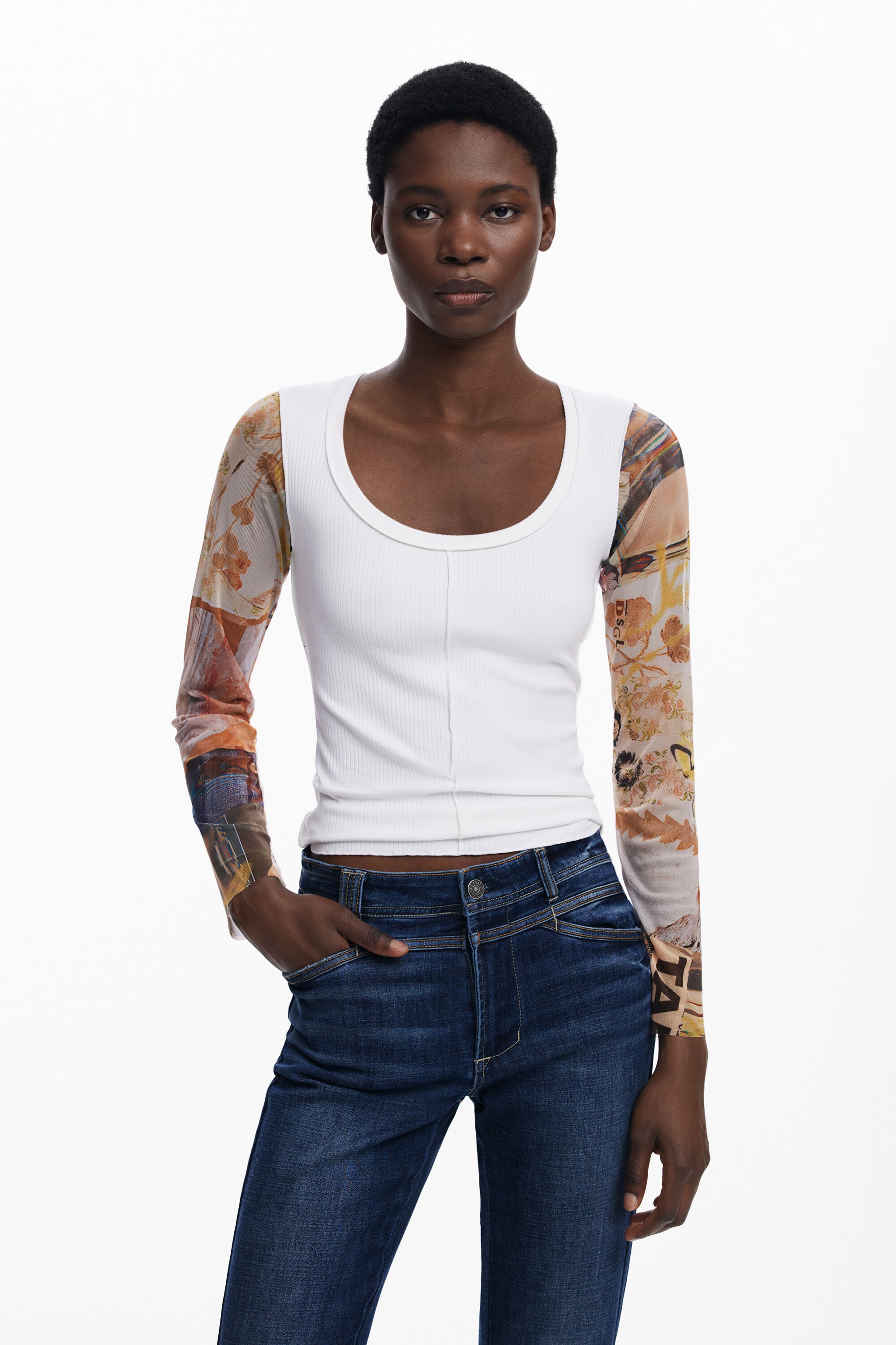 Desigual T-shirt met mouwen van chiffon - WHITE