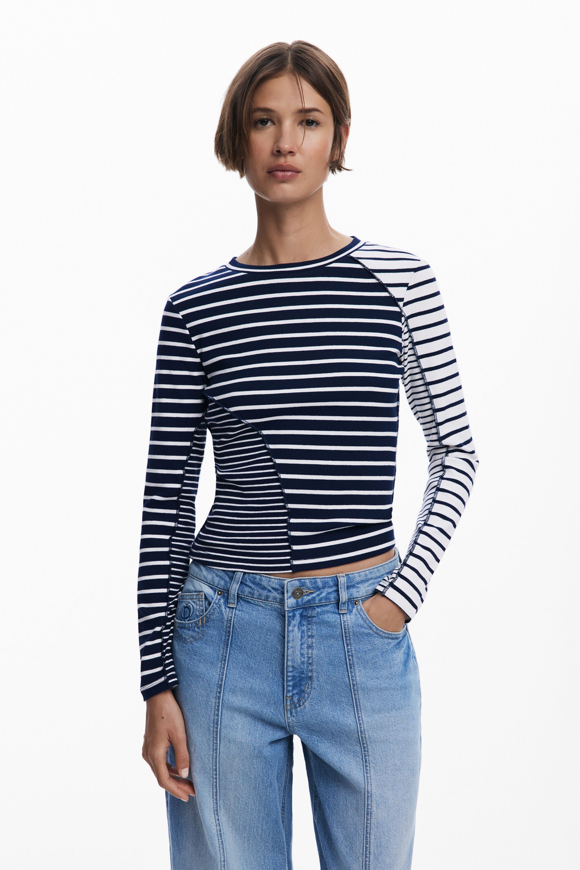 Desigual T-shirt met gecombineerde strepen - BLACK