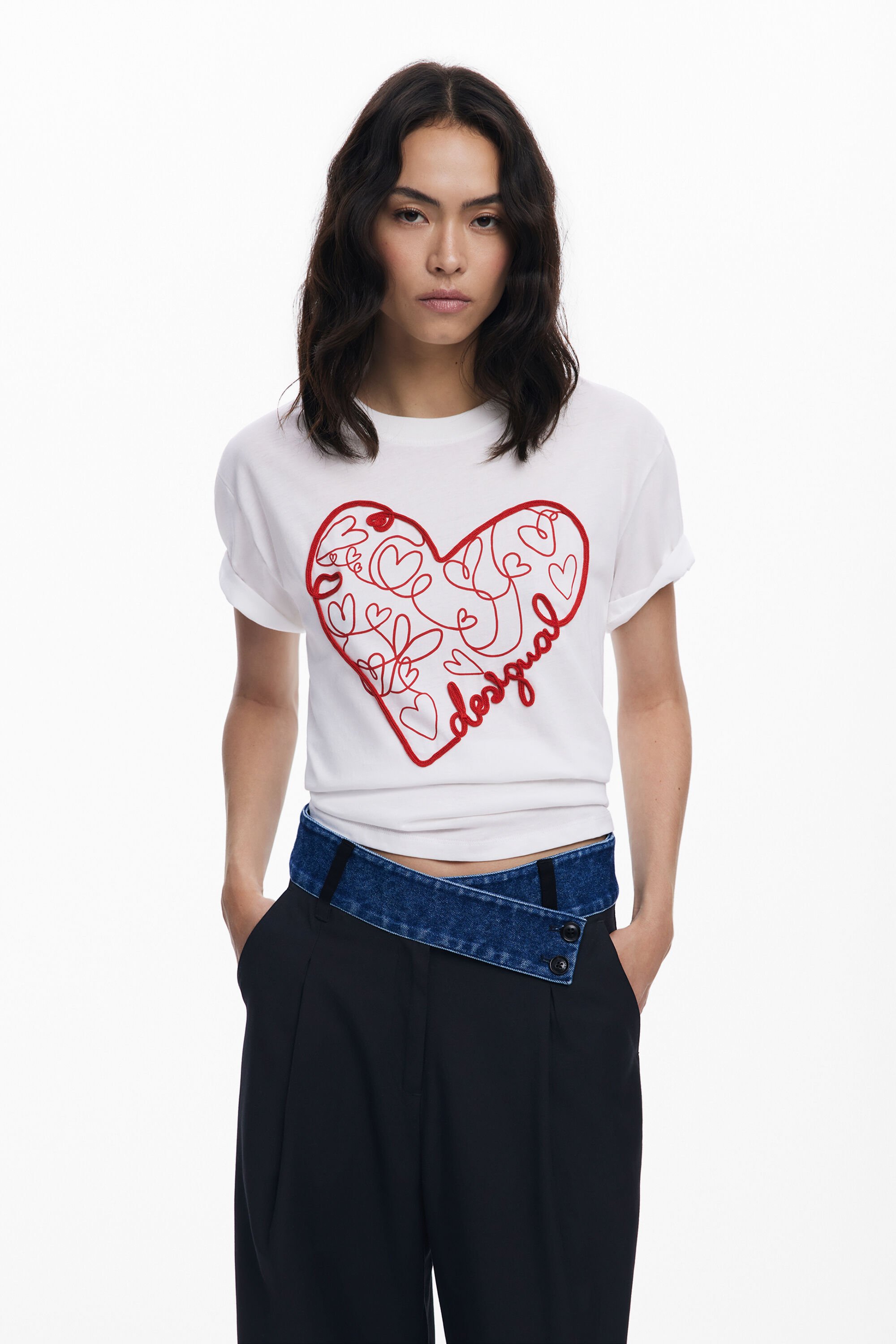 Desigual T-shirt met reliëfharten - WHITE