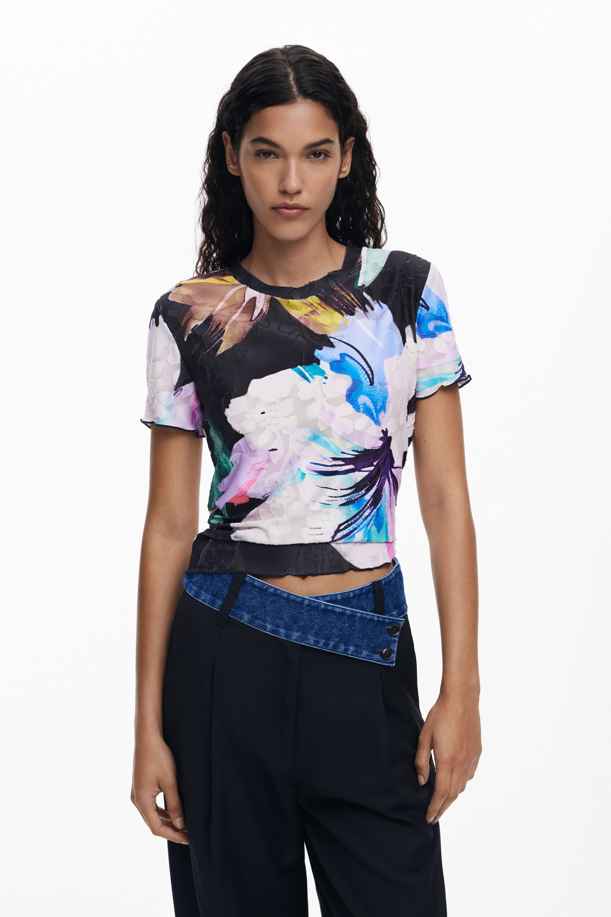 Desigual T-shirt met bloemmotief - BLACK