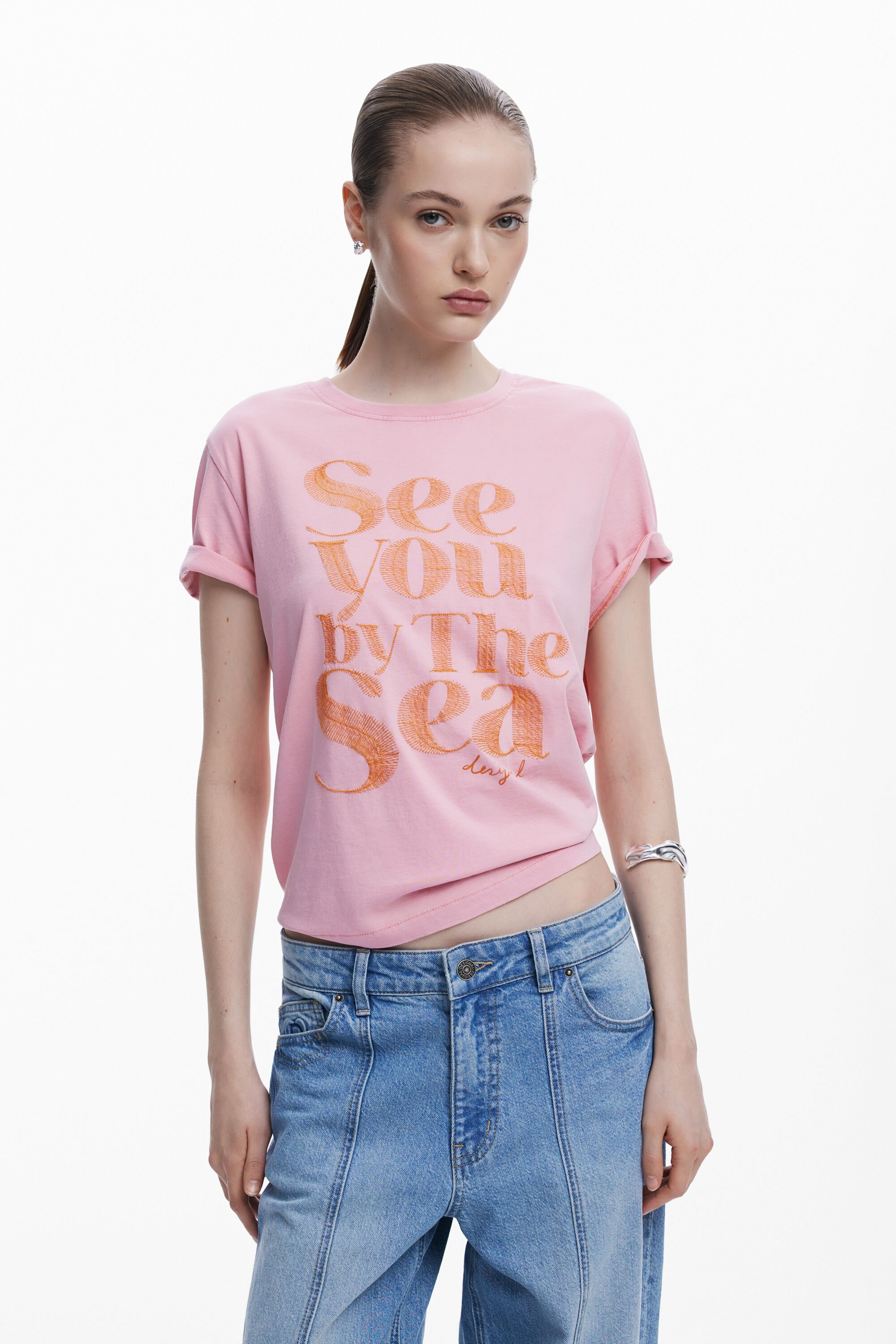 Desigual Roze T-shirt met boodschap - RED