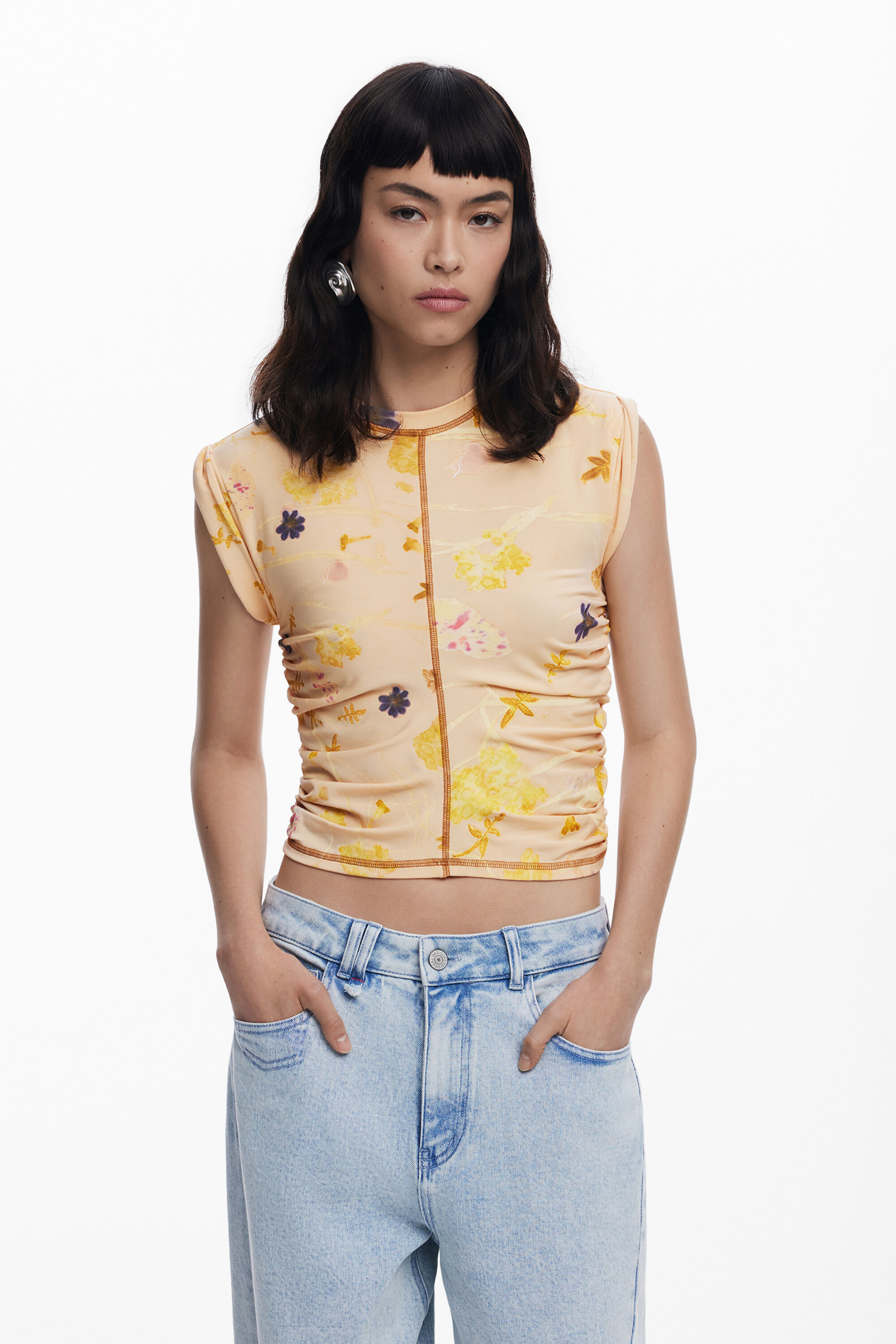 Desigual Lyocell bloemen T-shirt - WHITE