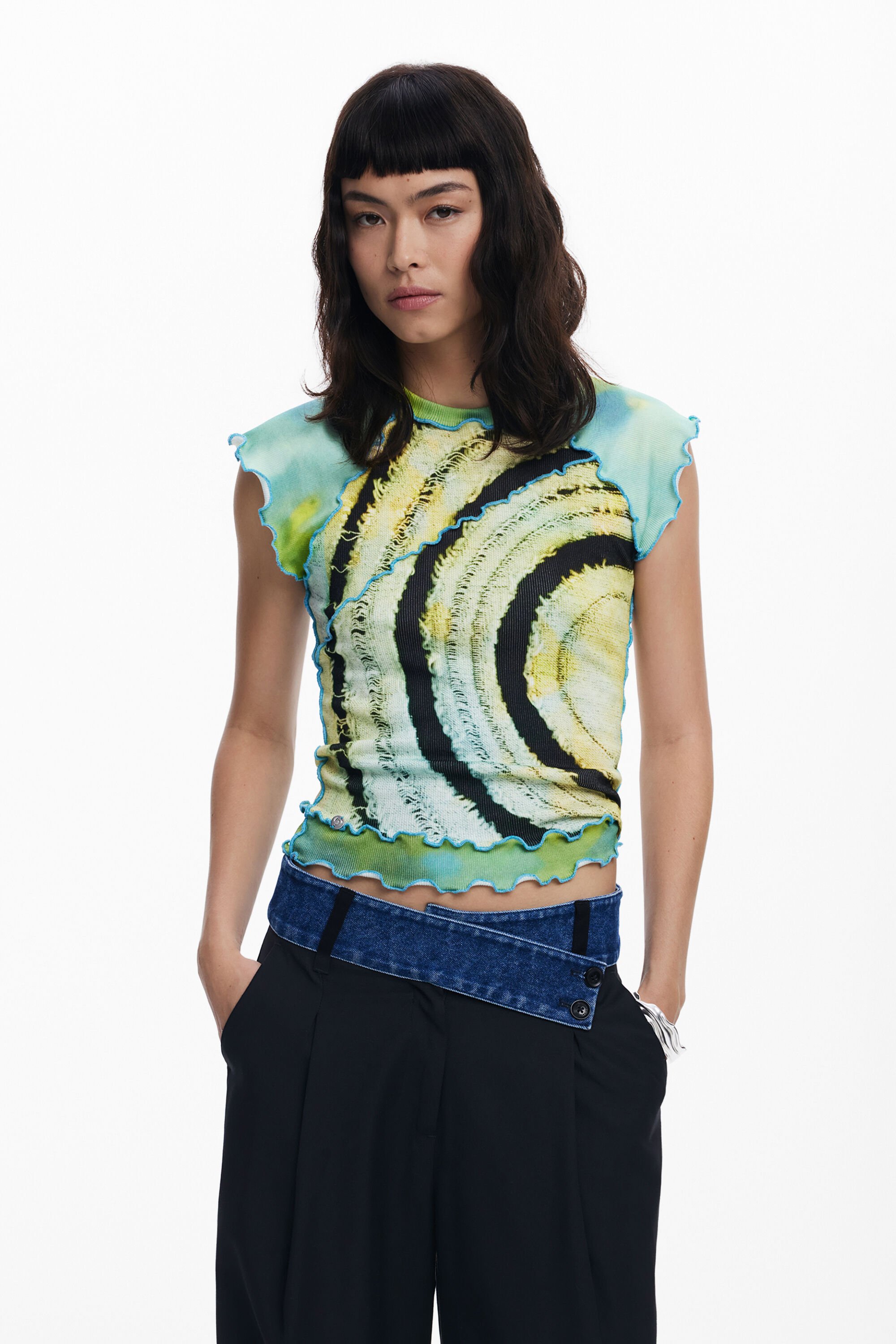 Desigual T-shirt met korte mouwen en cirkels - GREEN