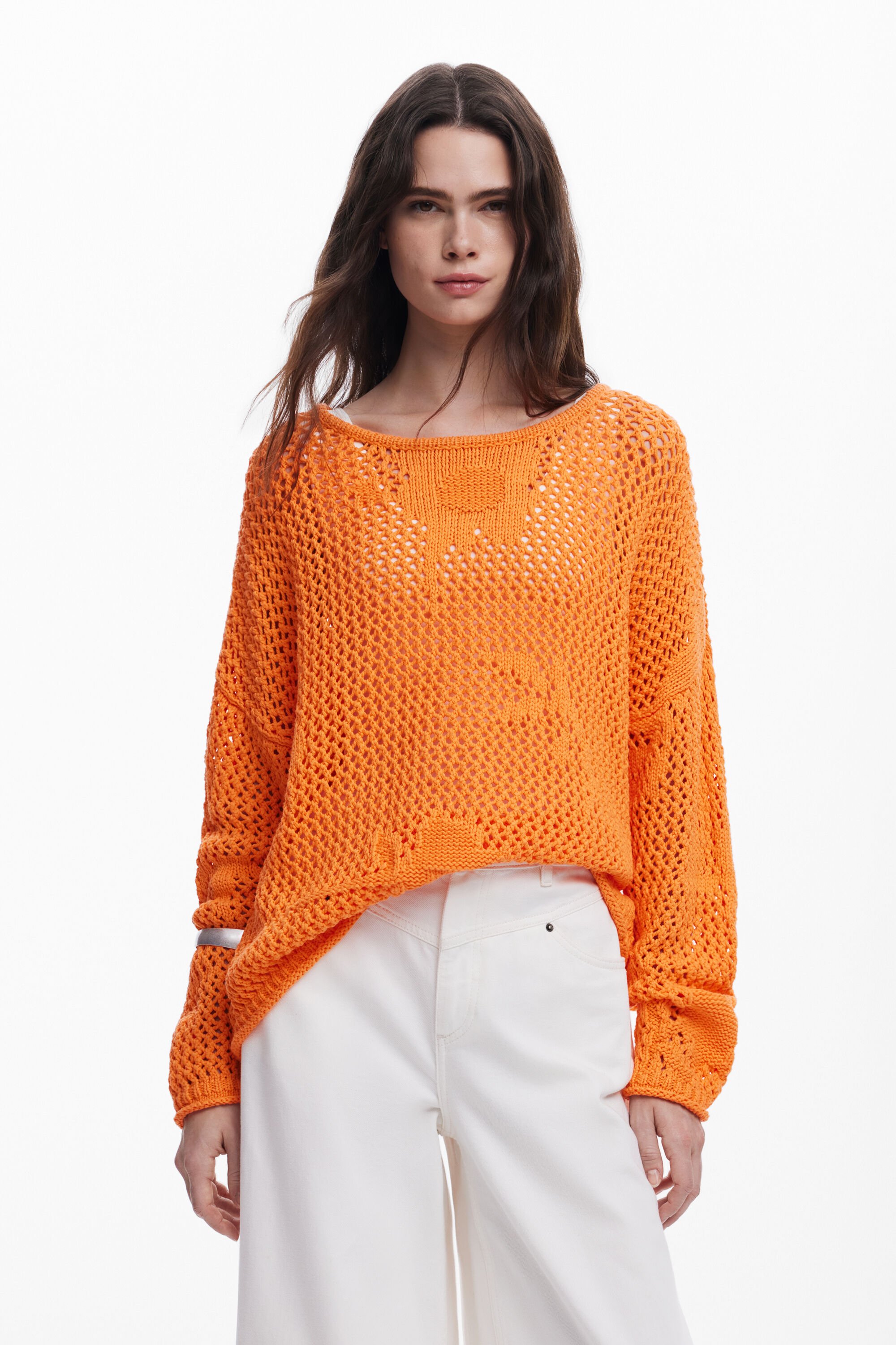 Desigual Luchtige trui met opengewerkte details - ORANGE