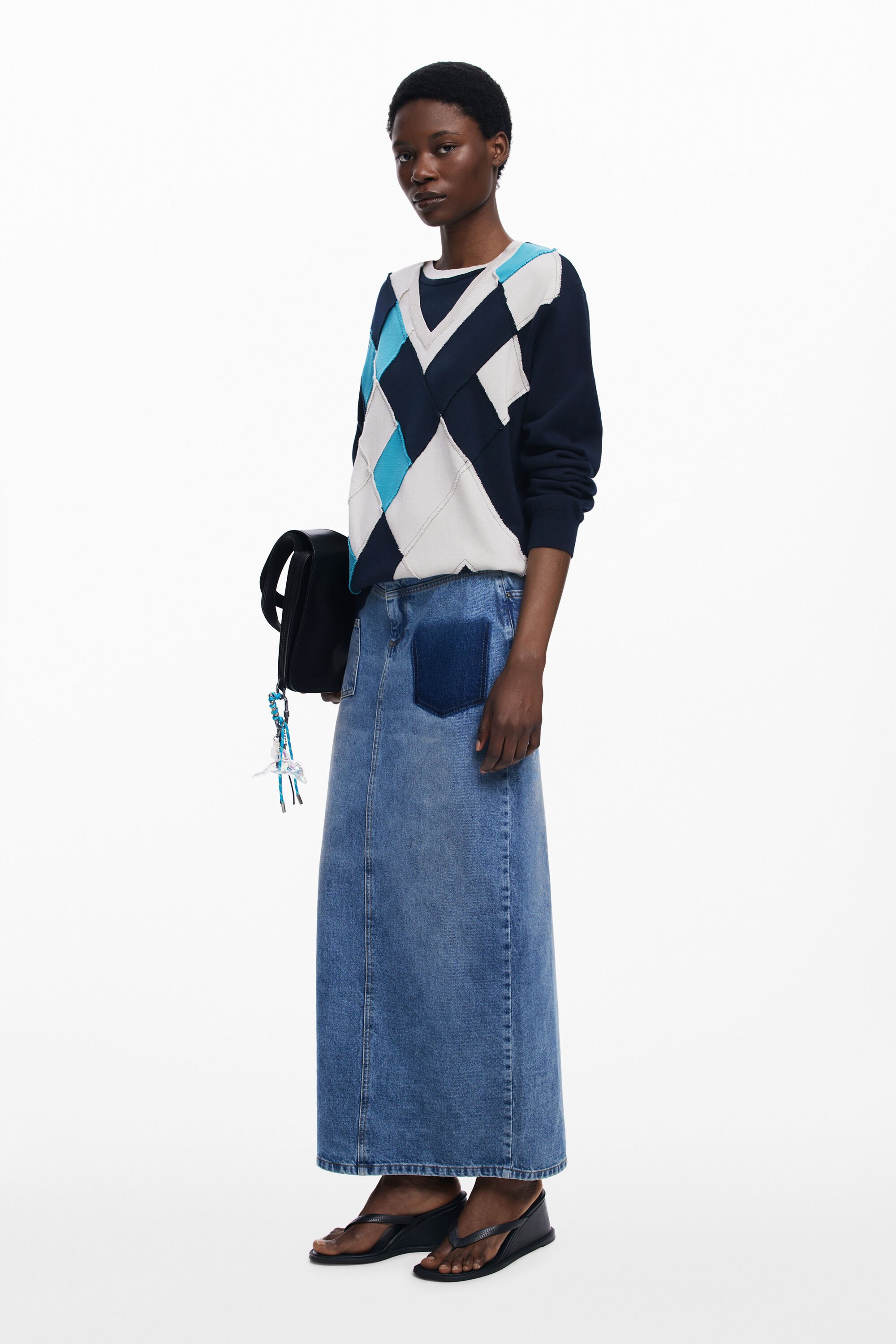 Desigual Dubbele kraag trui met ruiten Botter - BLUE
