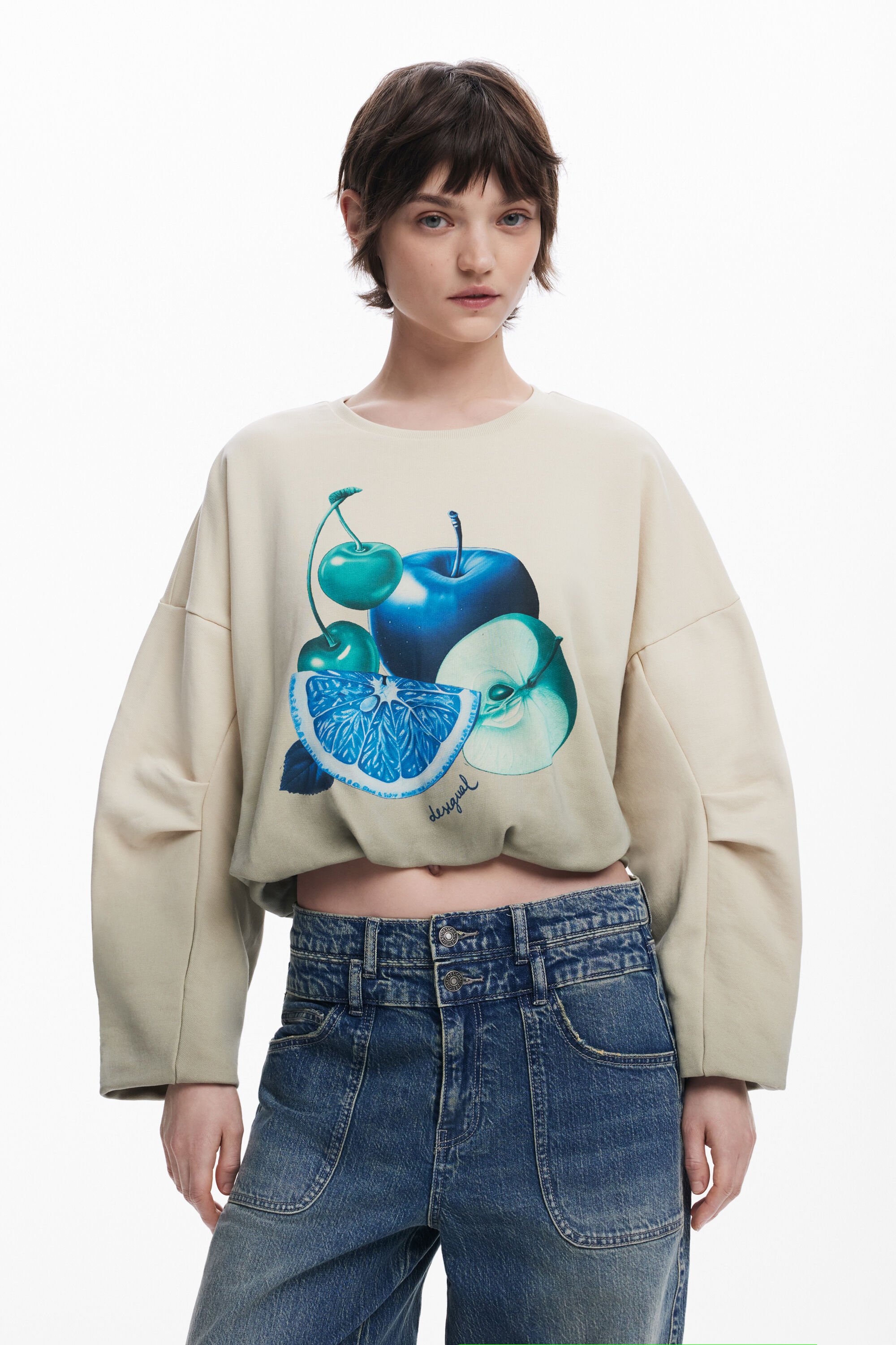 Desigual Fruitige gewatteerde sweatshirt - BLACK