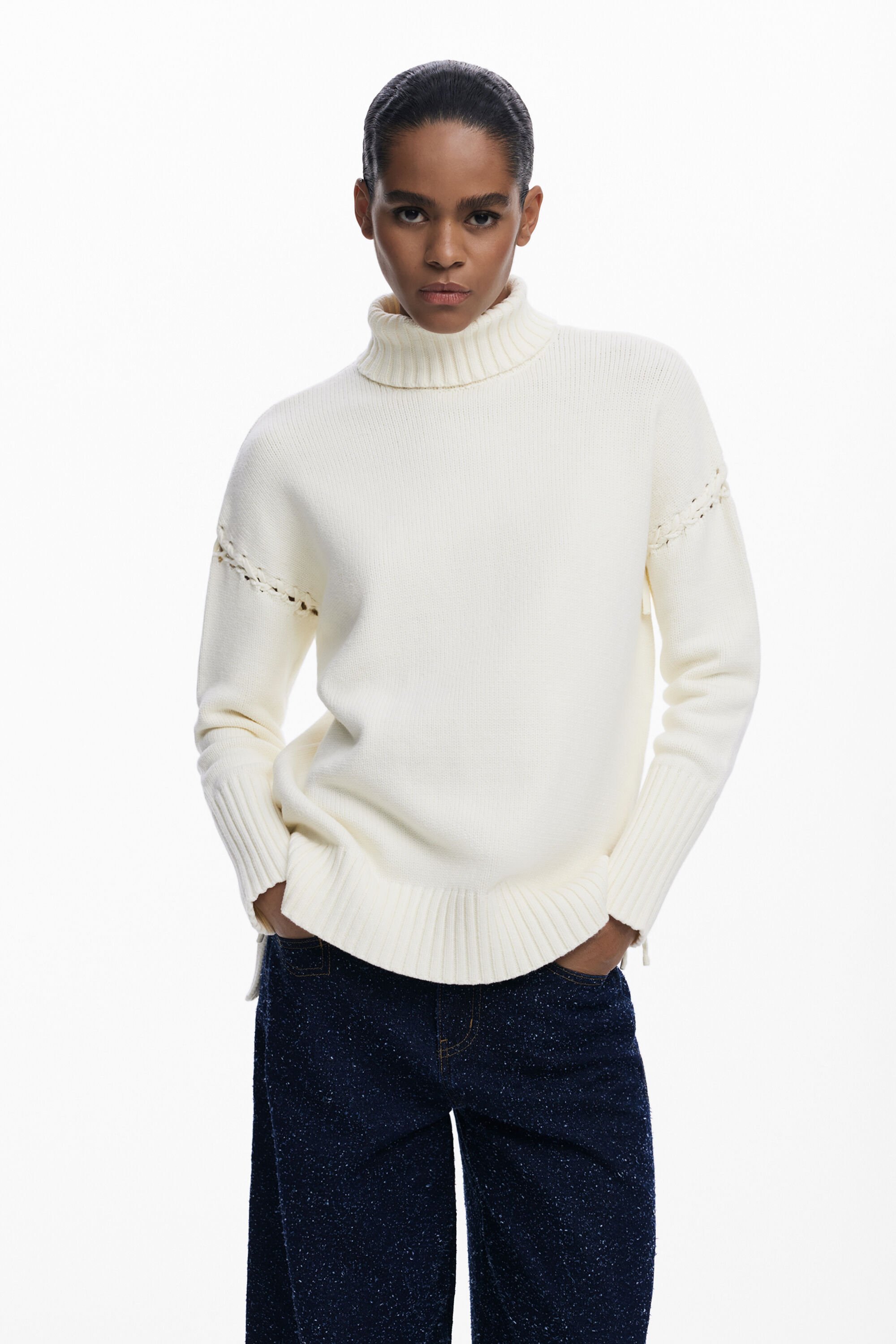 Desigual Lang trui met strikken - WHITE