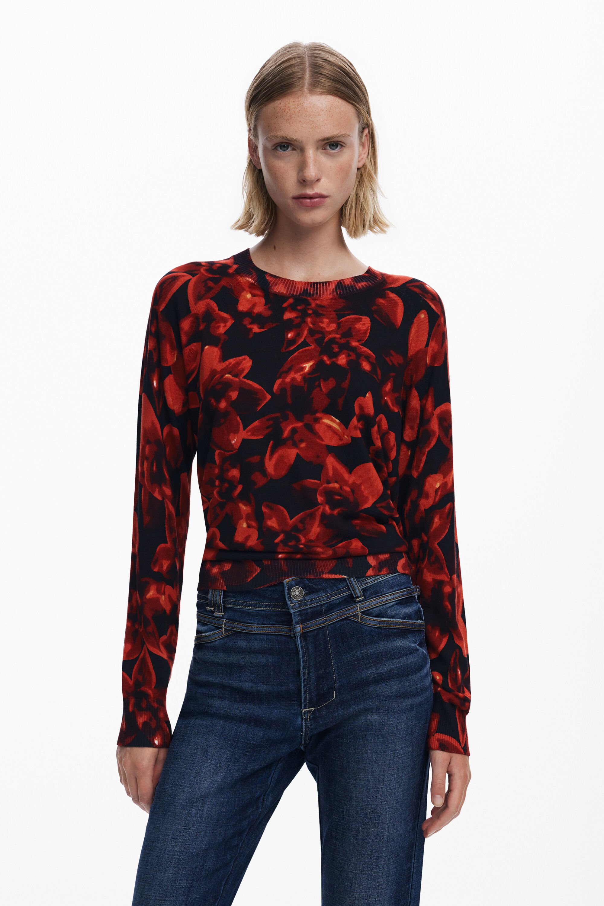 Desigual Fijne bloemen trui - BLACK
