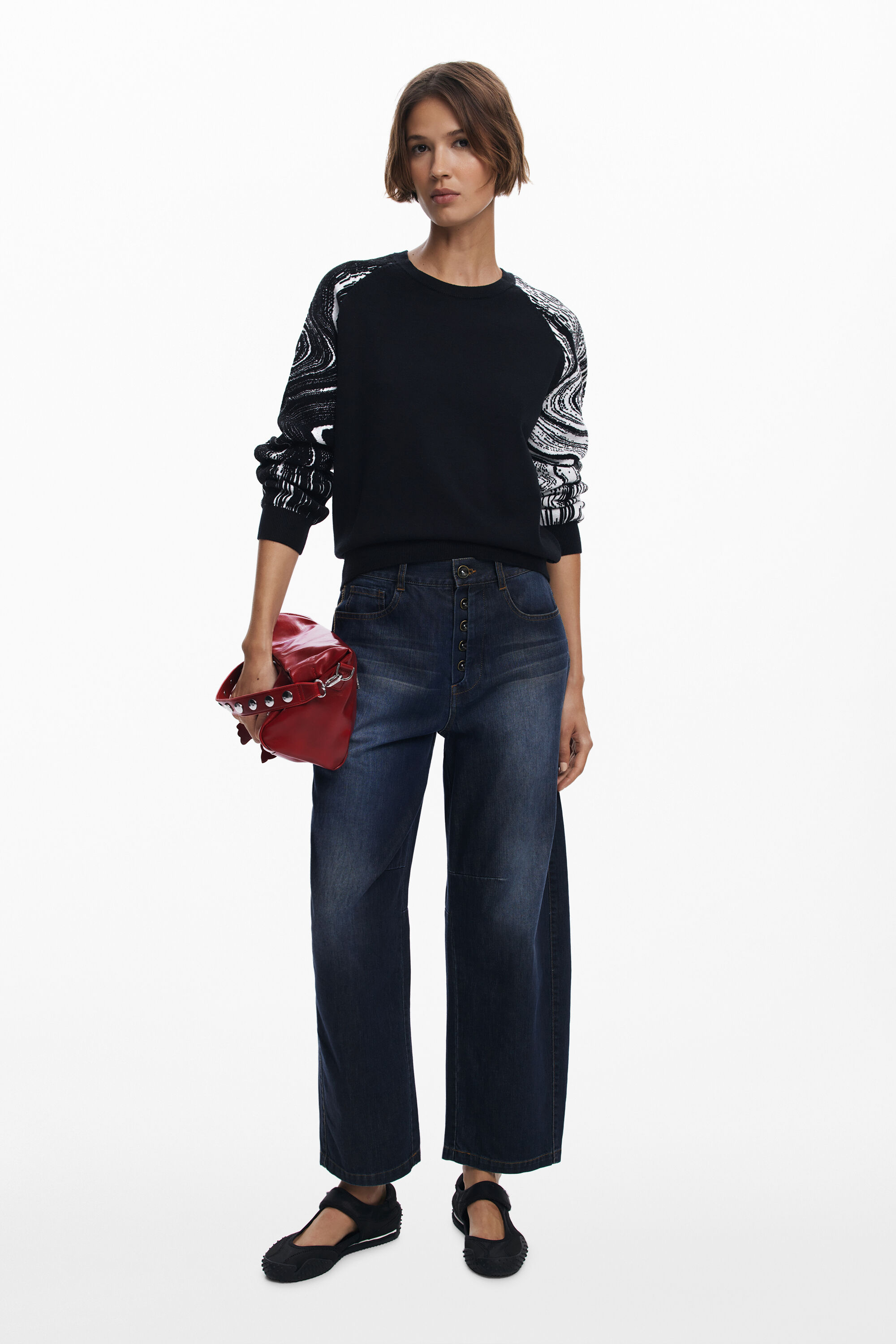 Desigual Gemarmerde magas trui - BLACK