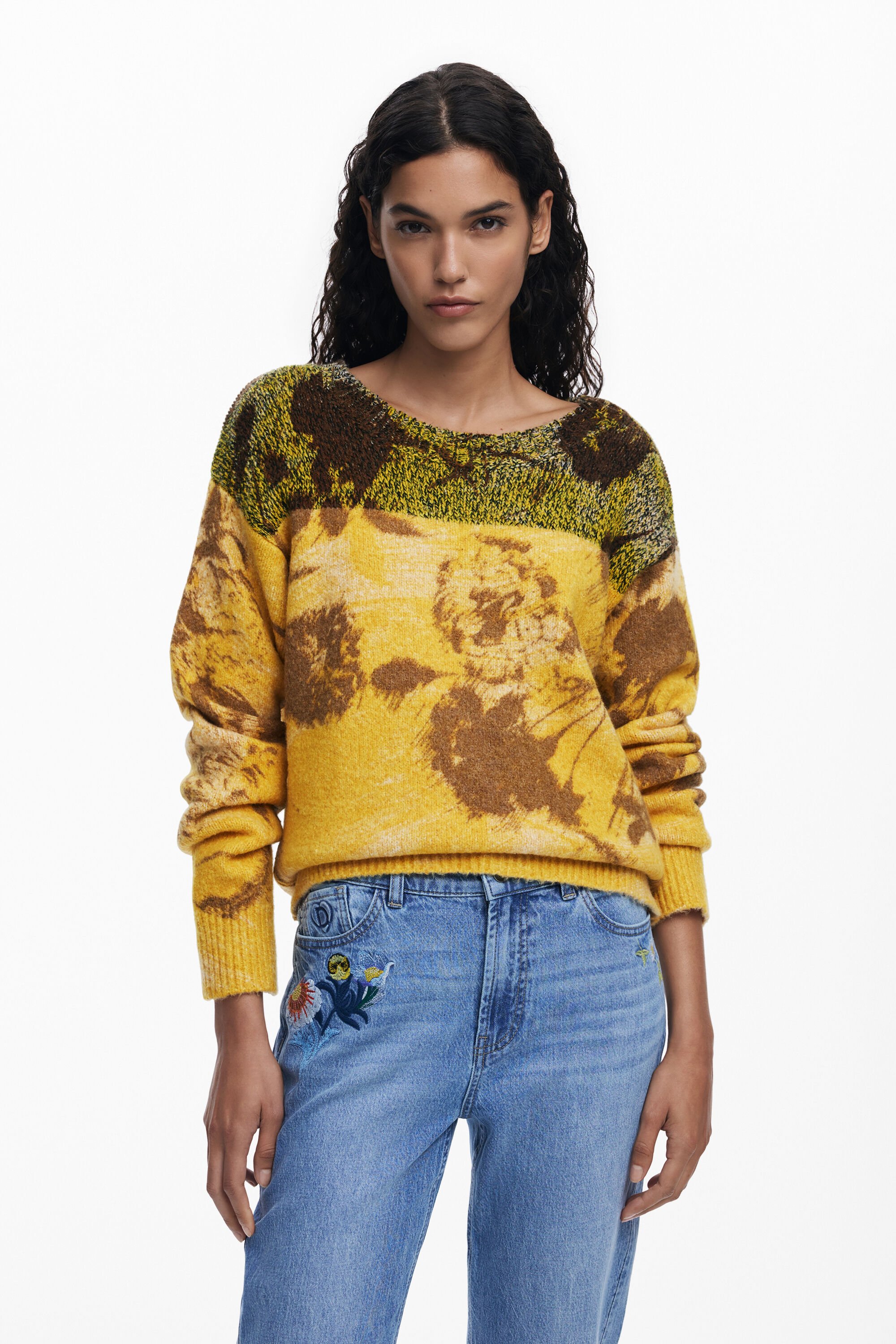 Desigual Jacquard bloemen trui - YELLOW