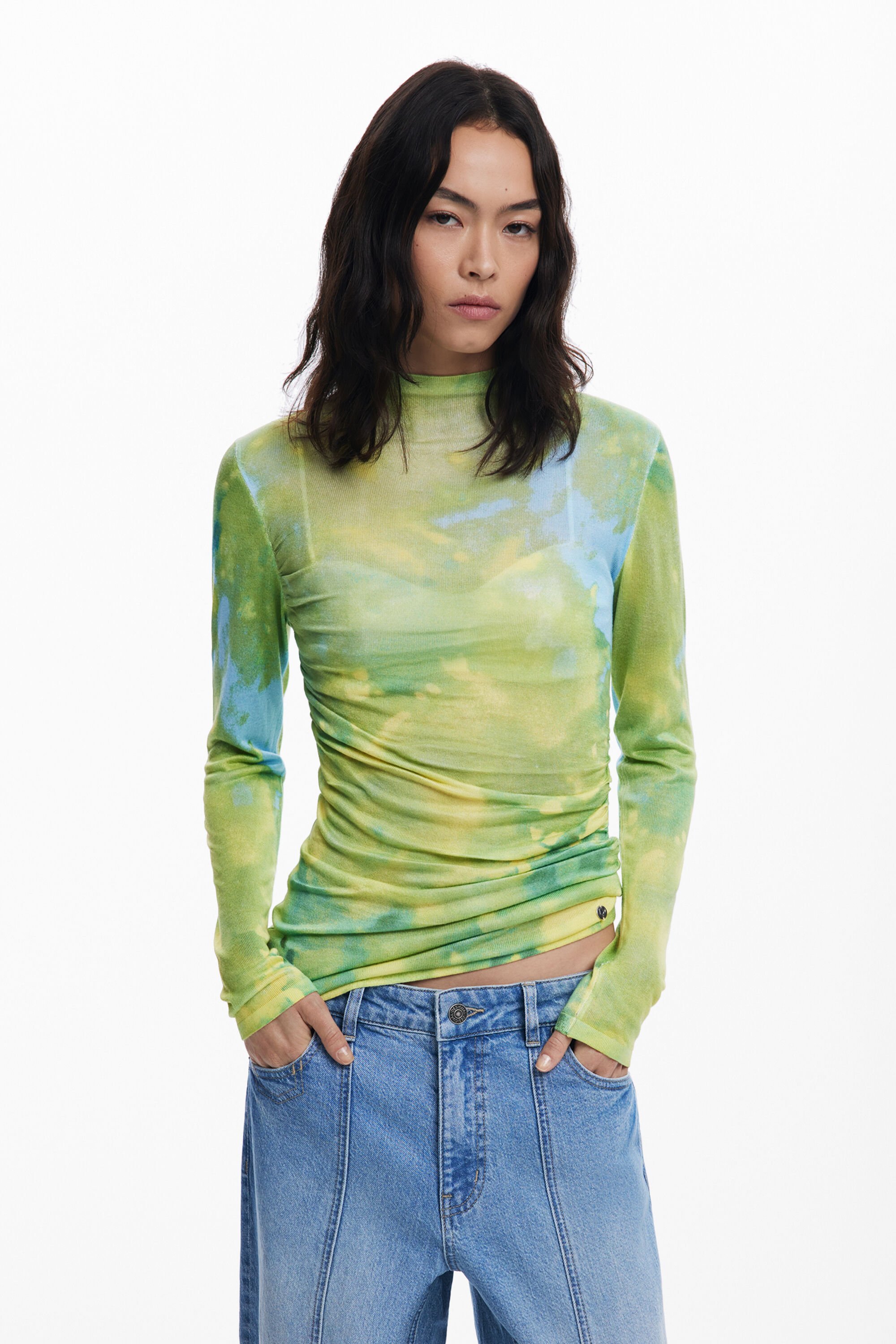 Desigual Fijngestreepte aquareltrui - GREEN