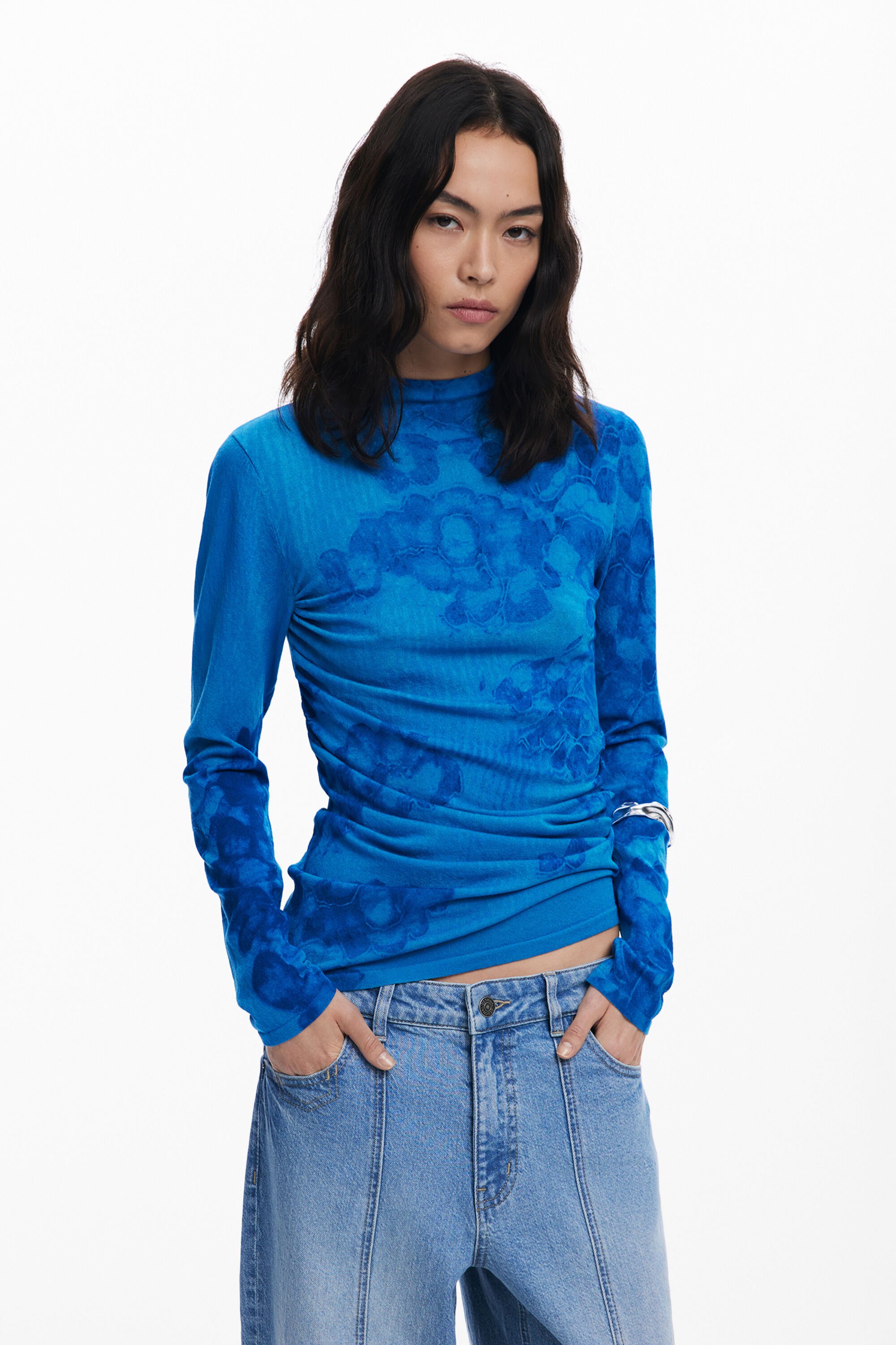 Desigual Lange fijne aquareltrui - BLUE
