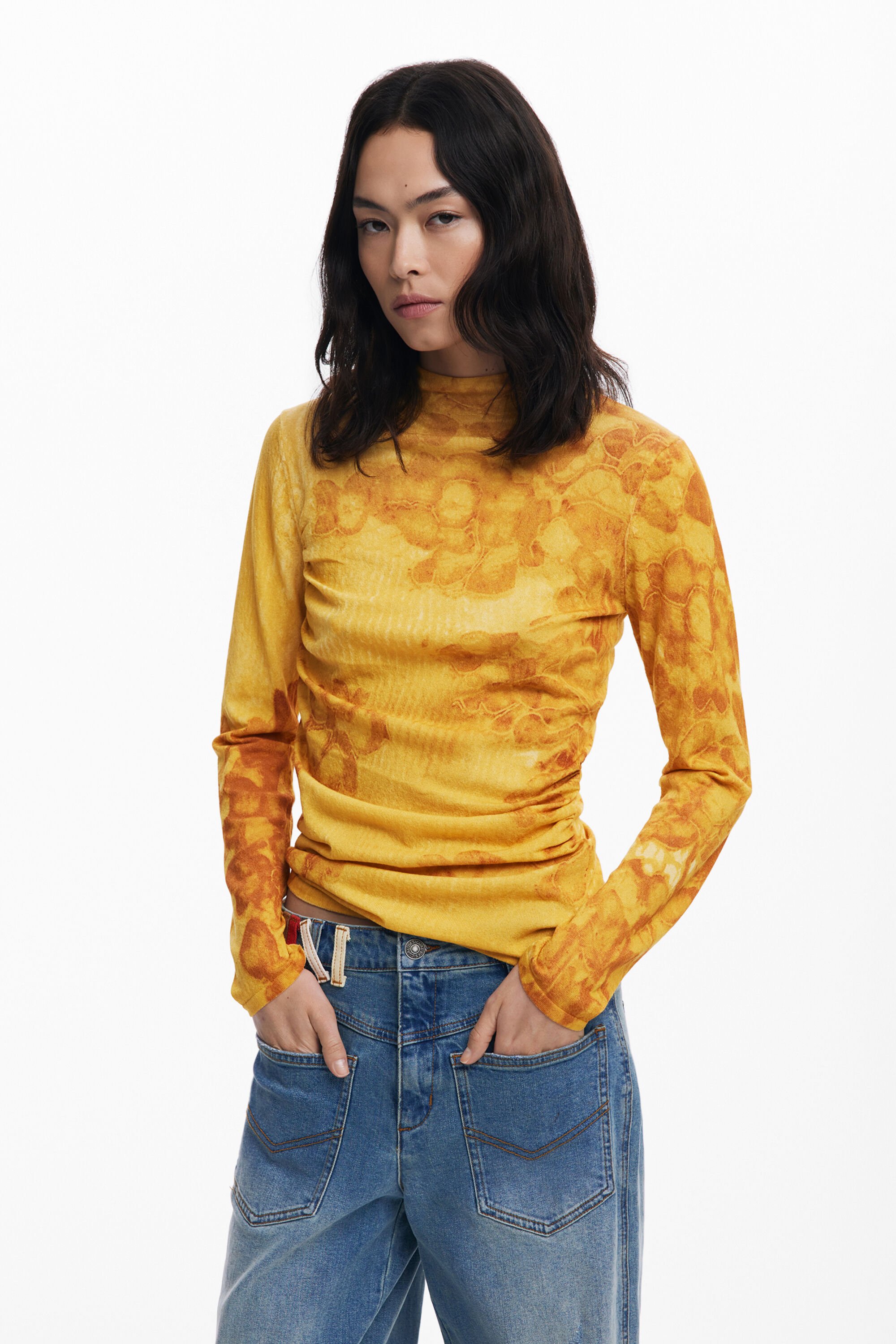 Desigual Lange fijne aquareltrui - YELLOW