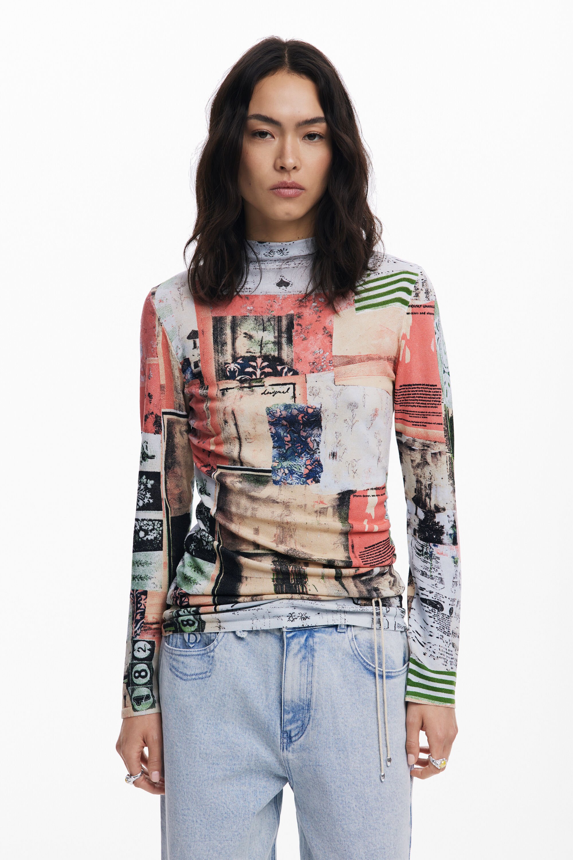 Desigual Dunne trui met ansichtkaarten - MATERIAL FINISHES