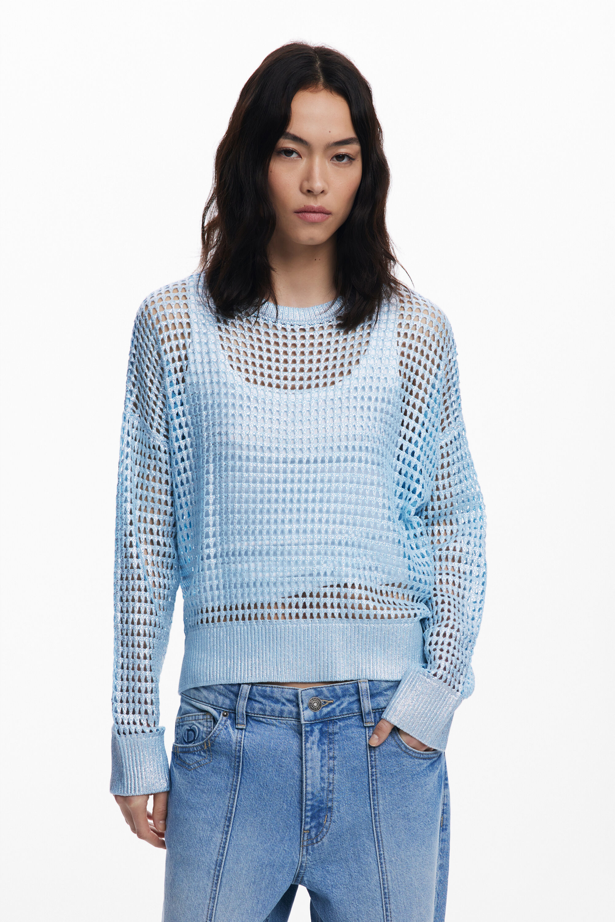 Desigual Metallische ajourtrui - BLUE