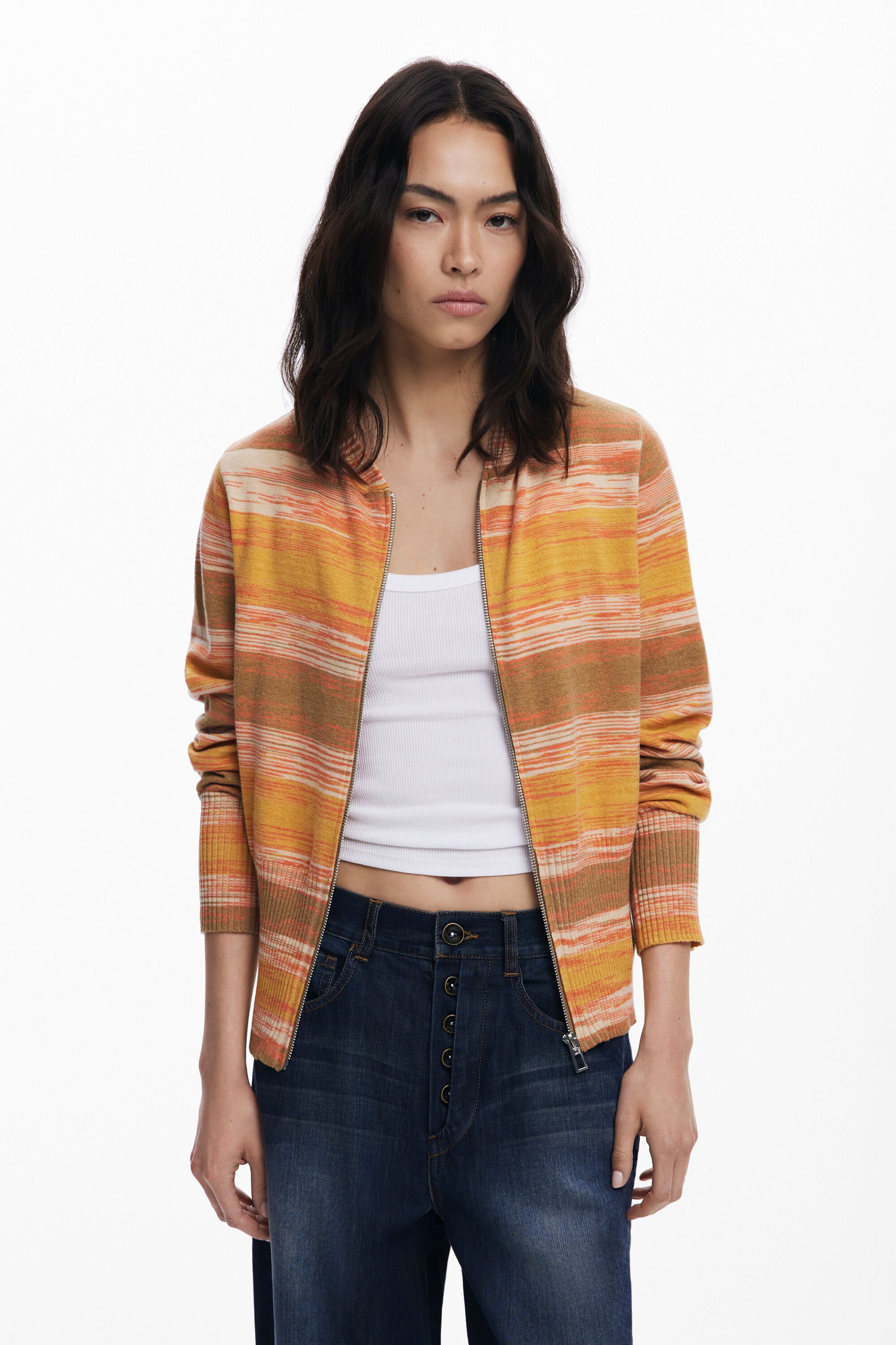 Desigual Gestreepte trui met rits en capuchon - ORANGE