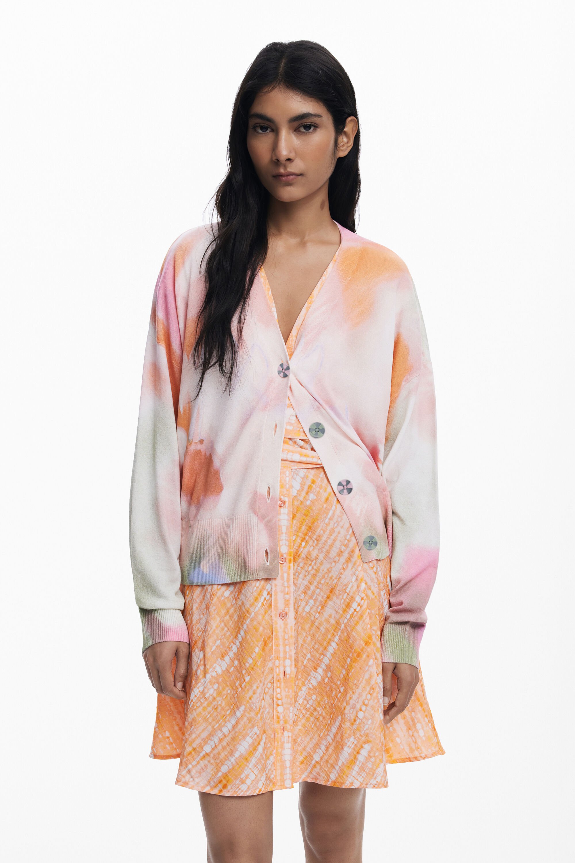 Desigual Tie-dye bloemen cardigan - WHITE