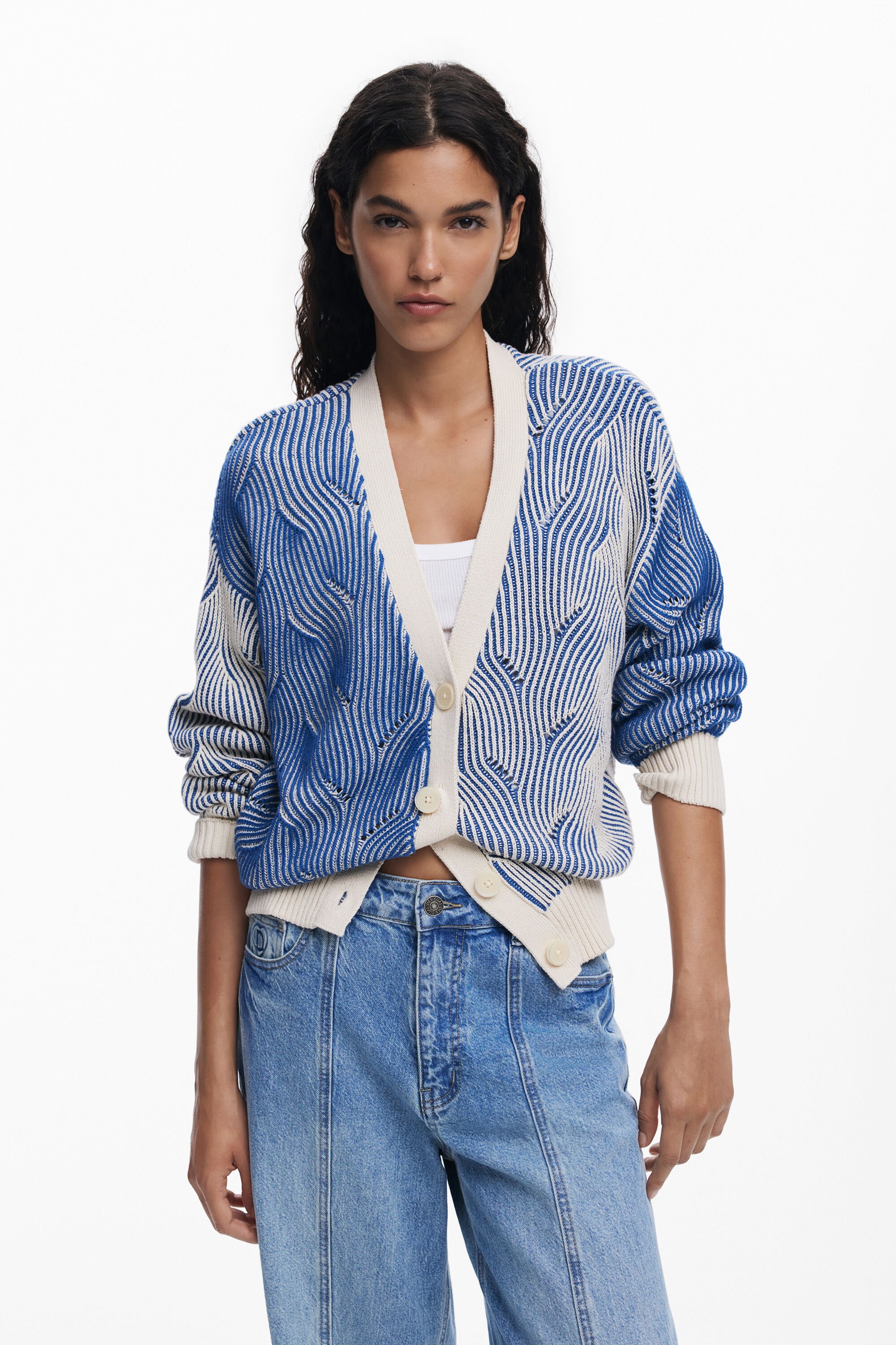 Desigual Tweekleurig gebreid vest - BLUE