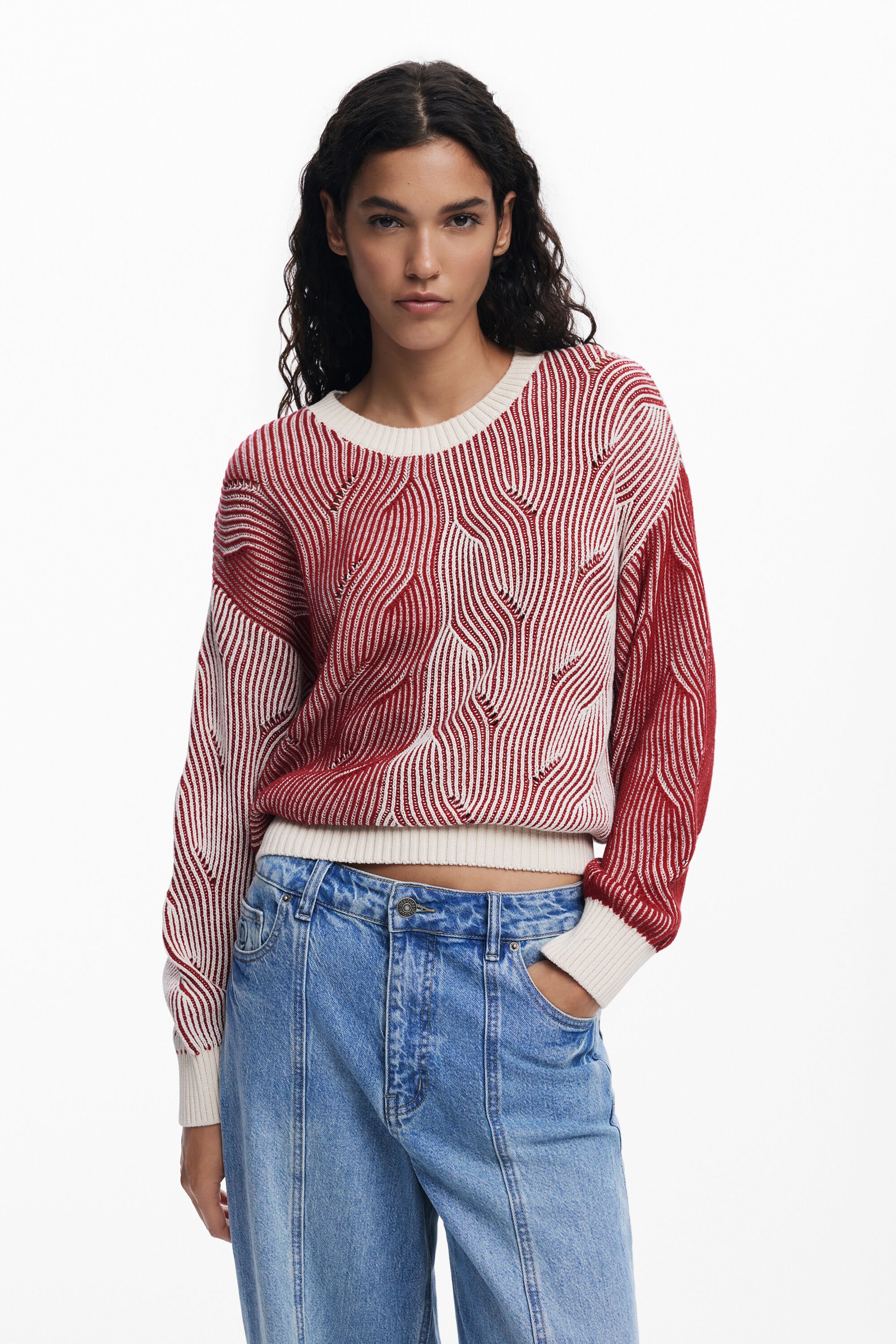 Desigual Tweekleurige gebreide trui - RED
