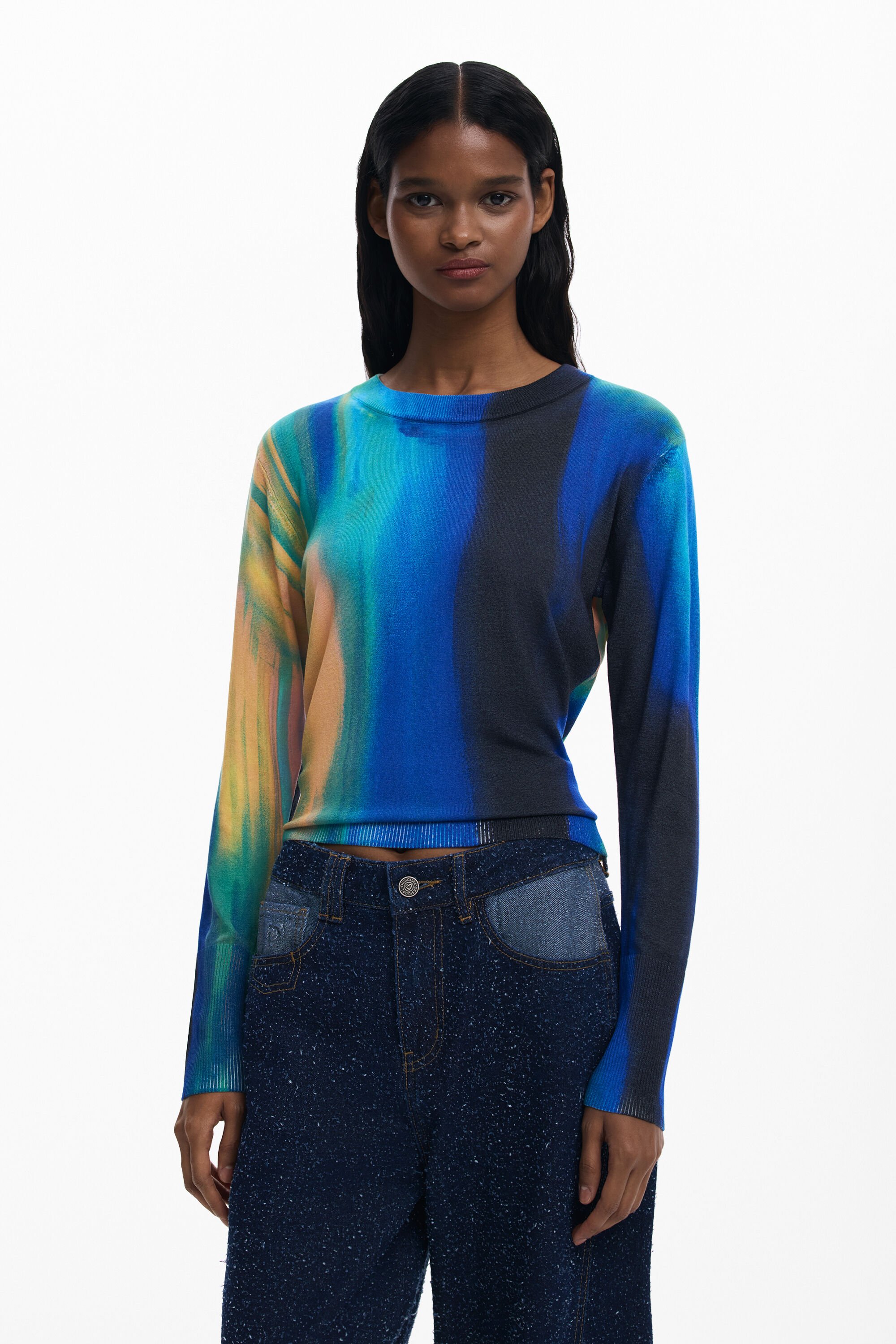 Desigual Fijn verticaal verloop trui - BLUE
