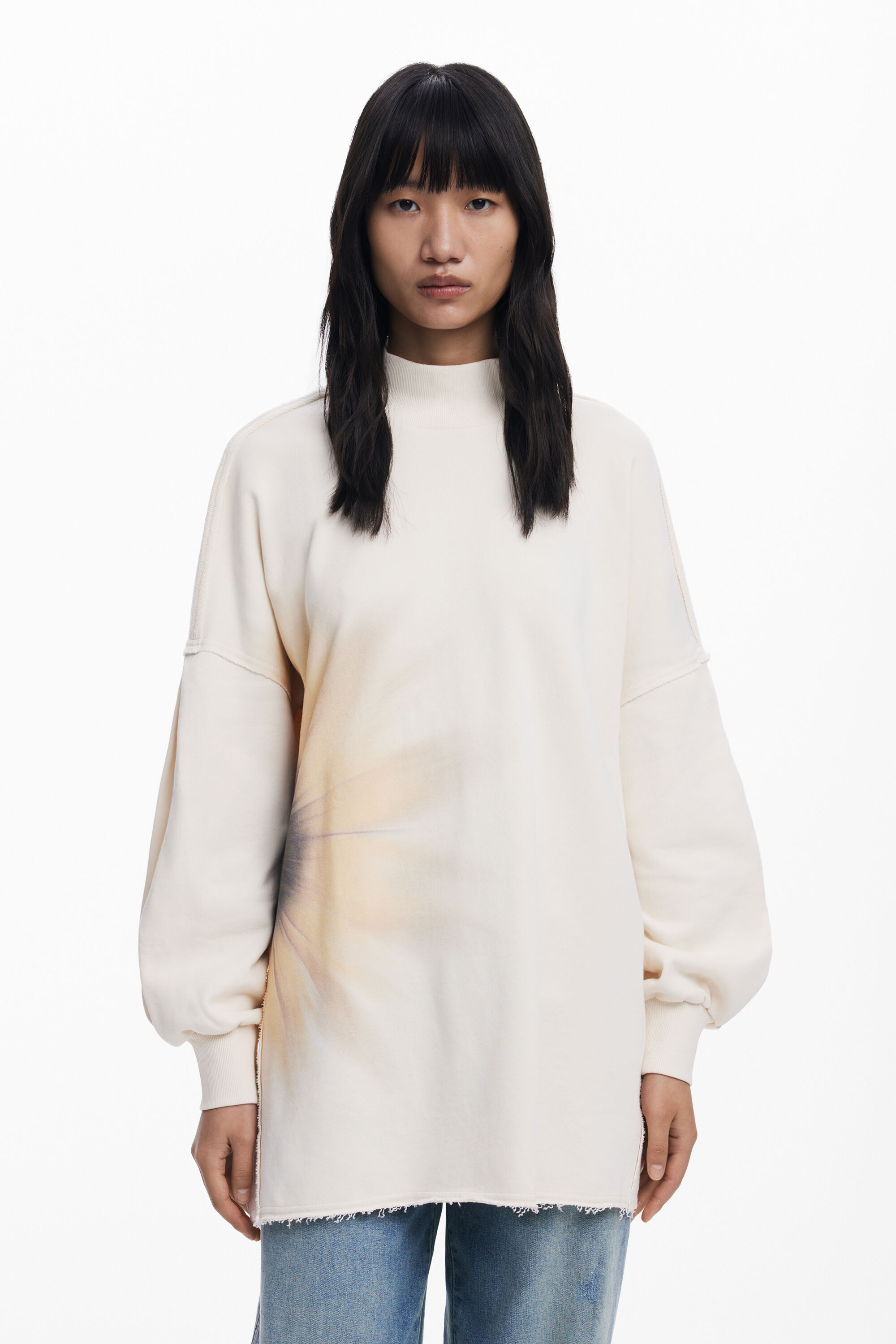 Desigual Lange, vloeiende sweatshirt met margrietprint - WHITE