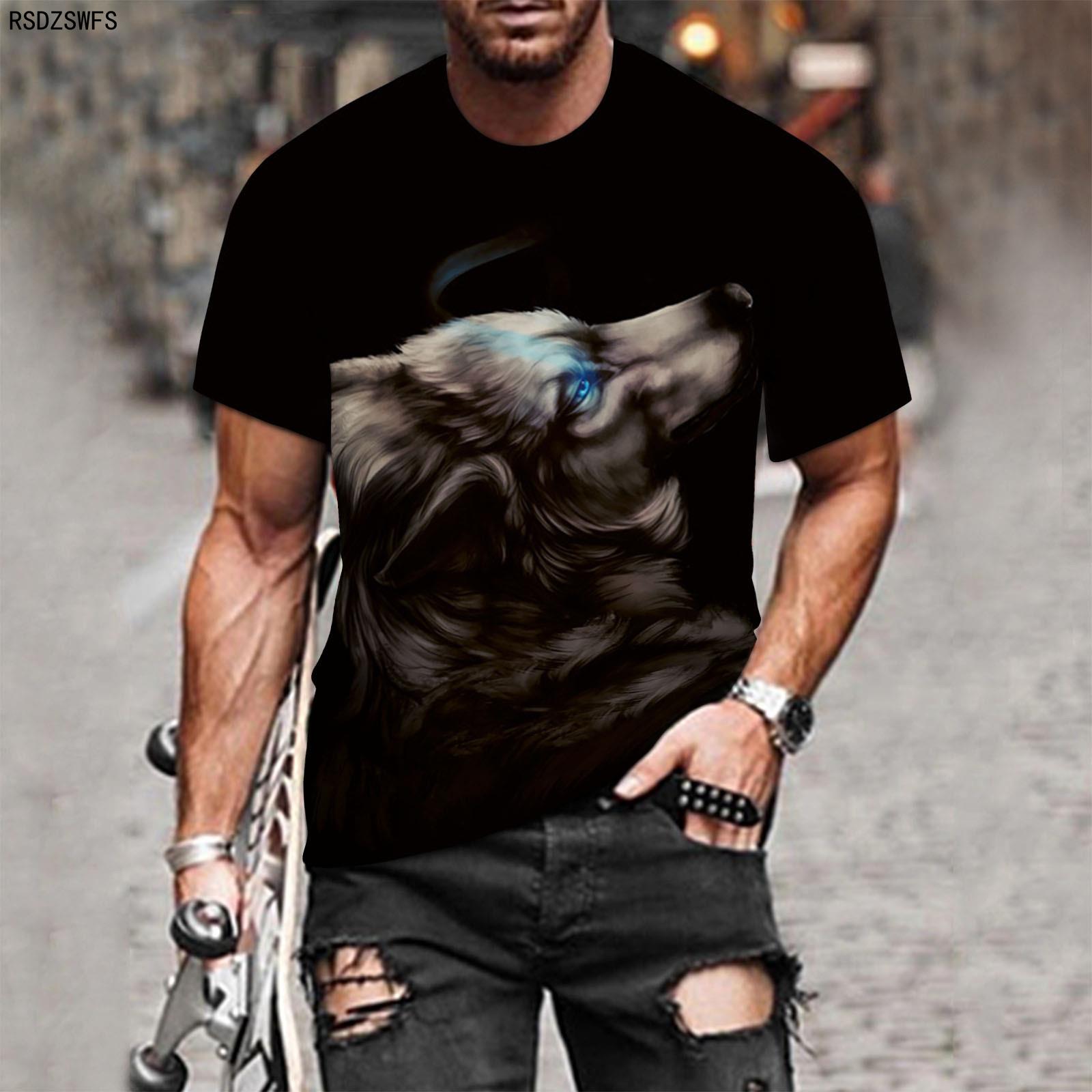 ETST WENDY 05 Paar Wolf Print T-shirt Mannen 3D T-shirt Drop Ship Top Korte Mouw Camiseta Ronde Hals T-shirt Fashion Casual merk 3XL