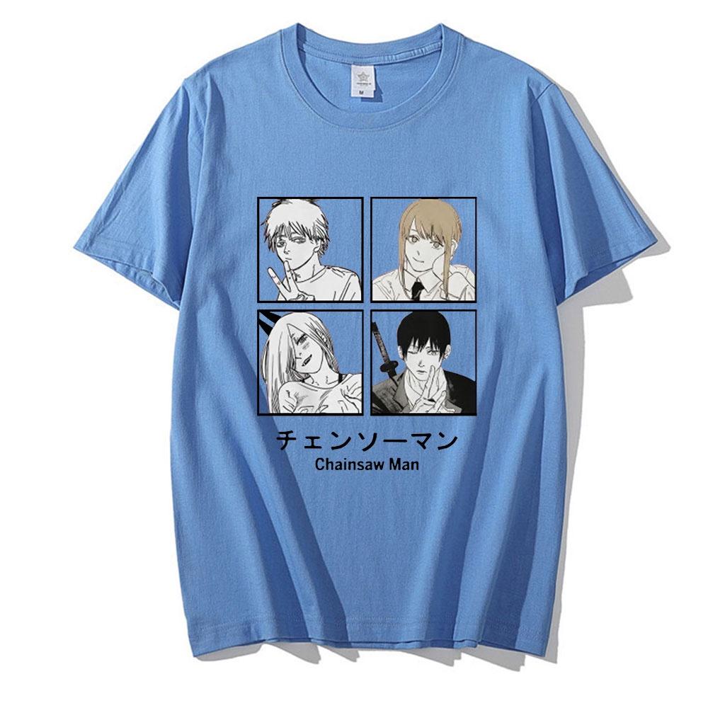 Limindong Fashoion Chainsaw Man Makima T-shirt Heren Grafisch T-shirt Korte Mouw Anime Manga Denji T-shirt Coole Tee Tops Streetwear 4XL blauw