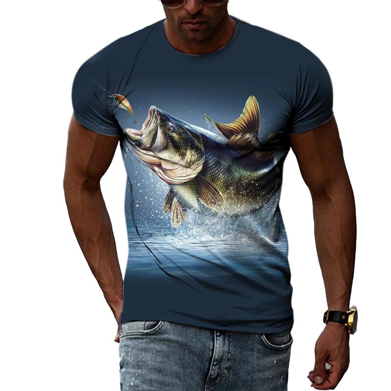 ETST 07 Vissen Patroon 3D Afdrukken T-shirt Zomer Mannen Straat Cool Ronde Hals Kleding Casual Knappe Hip-Hop Korte mouwen Tops 3XL