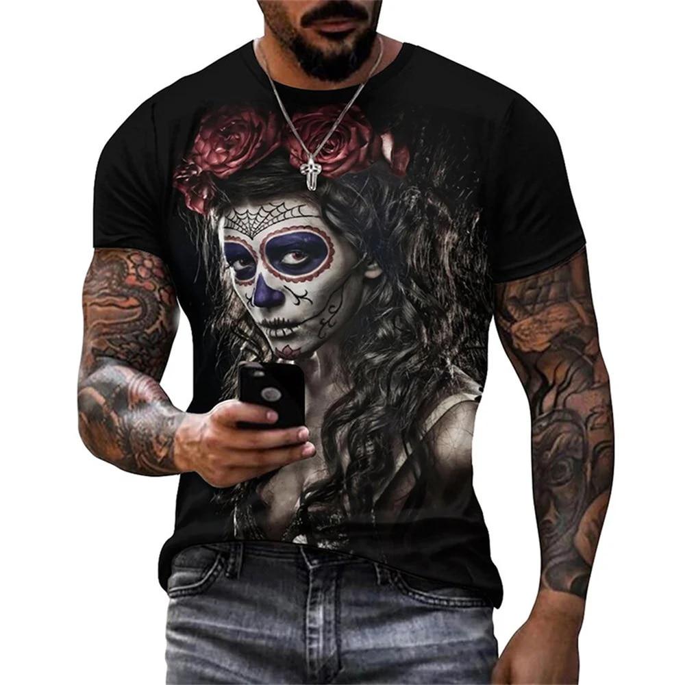 ETST 03 Mexicaanse schedel dag van de dode grafische T-shirt voor mannen dames graffiti kleding horror Goth T-shirts mode streetwear tops tees M