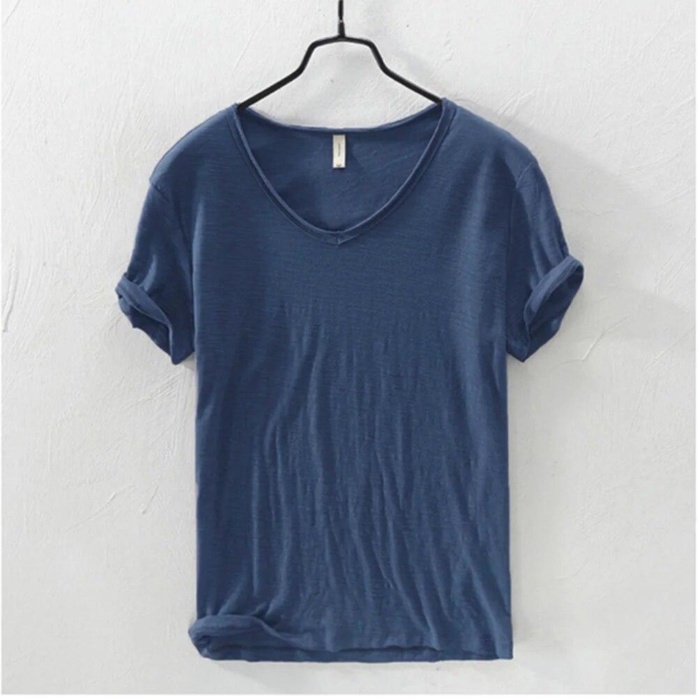 KING BILLION Nieuwe Slim Fit Slub Katoen Pure Kleur V Kraag Korte Mouwen Tops Tees Mannen T-shirt Multi-color Man T-shirts Fitness EU M 60-70kg