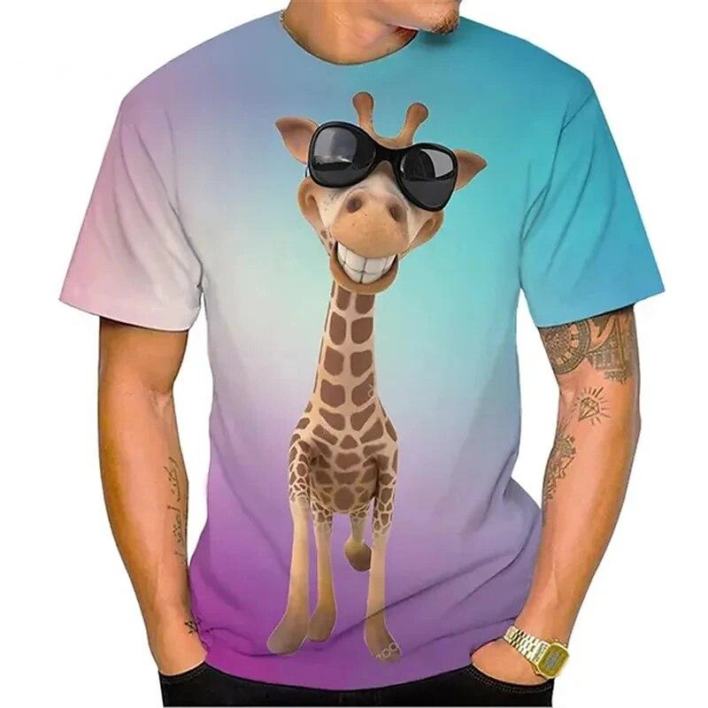 Baibao QIQI Zomer Grappige Mannen T-shirt Tops 3d Print Giraffe Animal Tees O-hals Oversized Shirts Jongens Kleding Casual Streetwear Korte Mouw XL