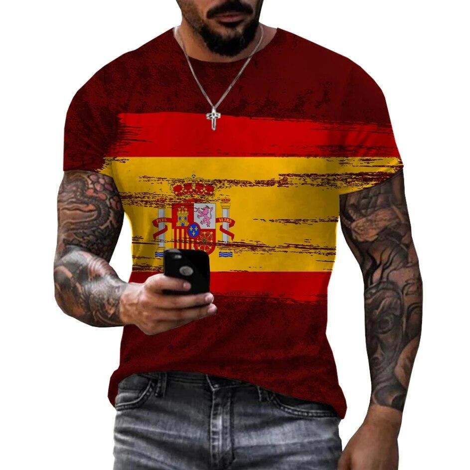 Bobby 2 Espana Nationaal Embleem 3d Print Zomer mannen O-hals T-shirt Casual Korte Mouw Oversized T-shirts Fashion Tee Tops Mannen kleding 2XL