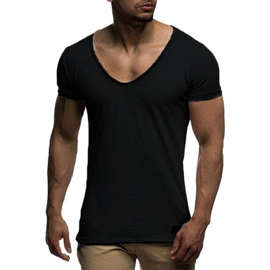 Western Cool Men Heren T-shirt Korte Mouwen V-hals Effen Kleur Zacht Slim Fit Mid Lengte Elastisch Casual M